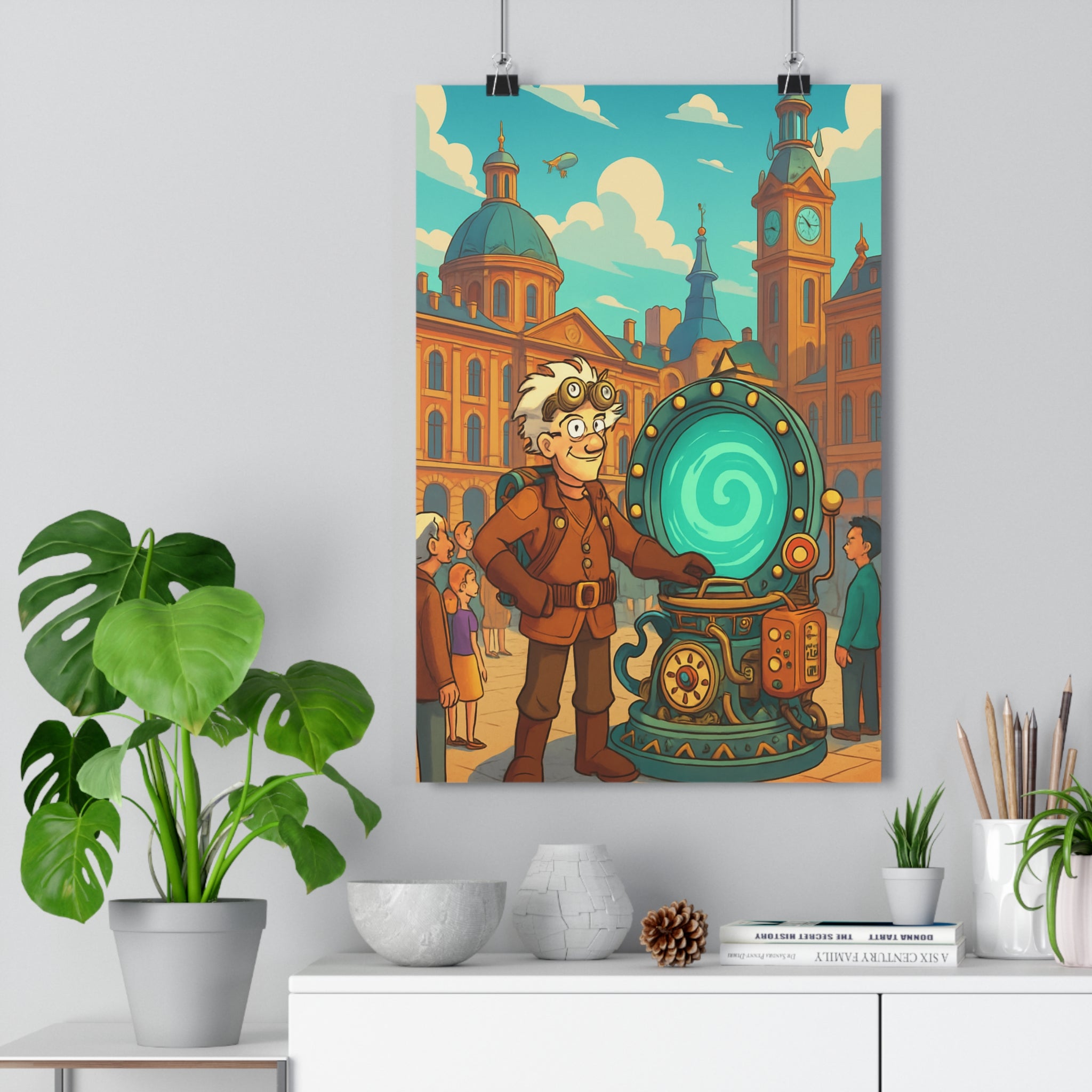 Poster décoratif rétrofuturiste bleu orange nostalgique aventure salon chambre bureau qualité premium qualité premium