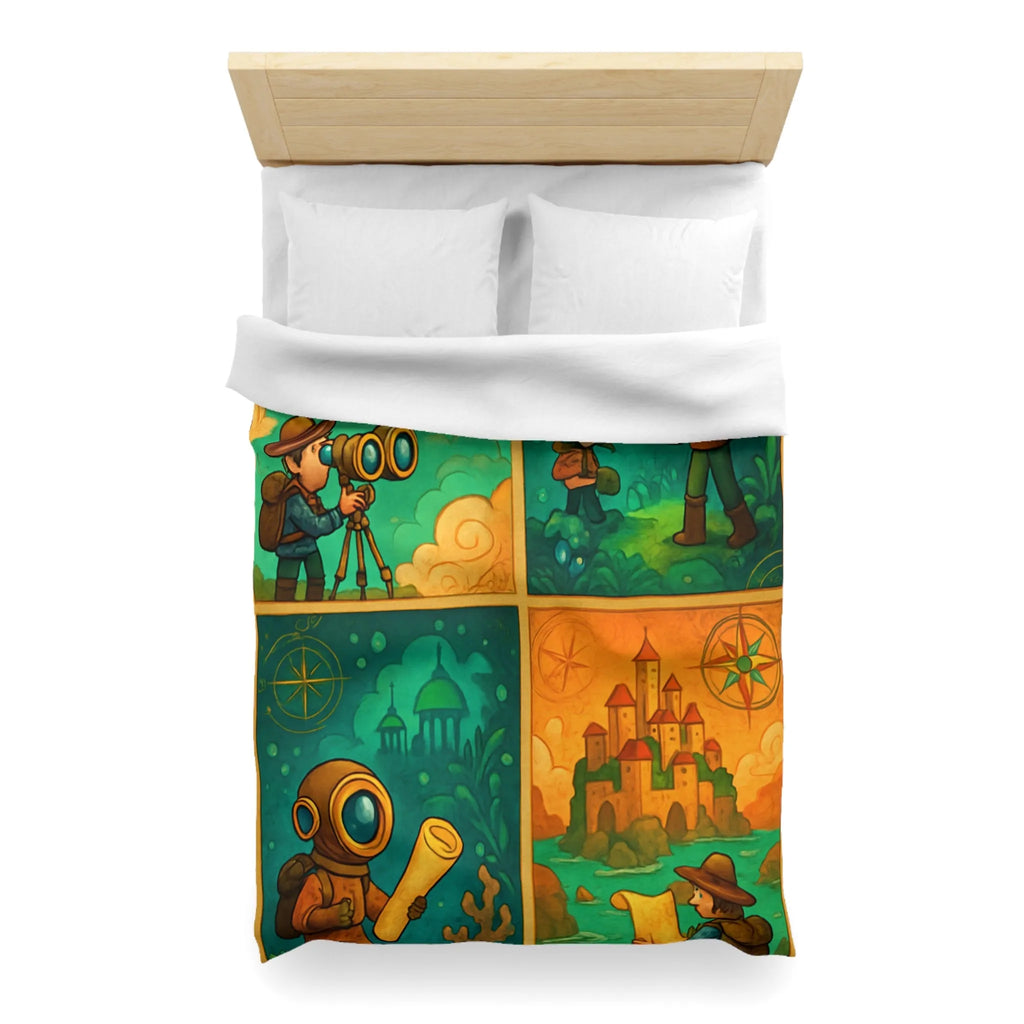 Housse de couette aventure fantastique pour chambre d'enfant avec exploration imaginaire colorée