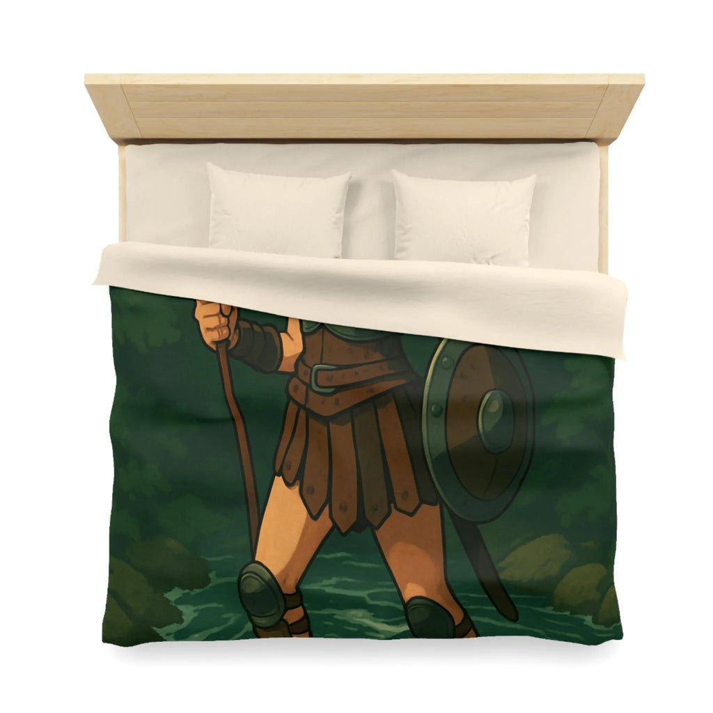 Housse de couette héroïque avec guerrière médiévale dans forêt mystique ambiance aventure épique