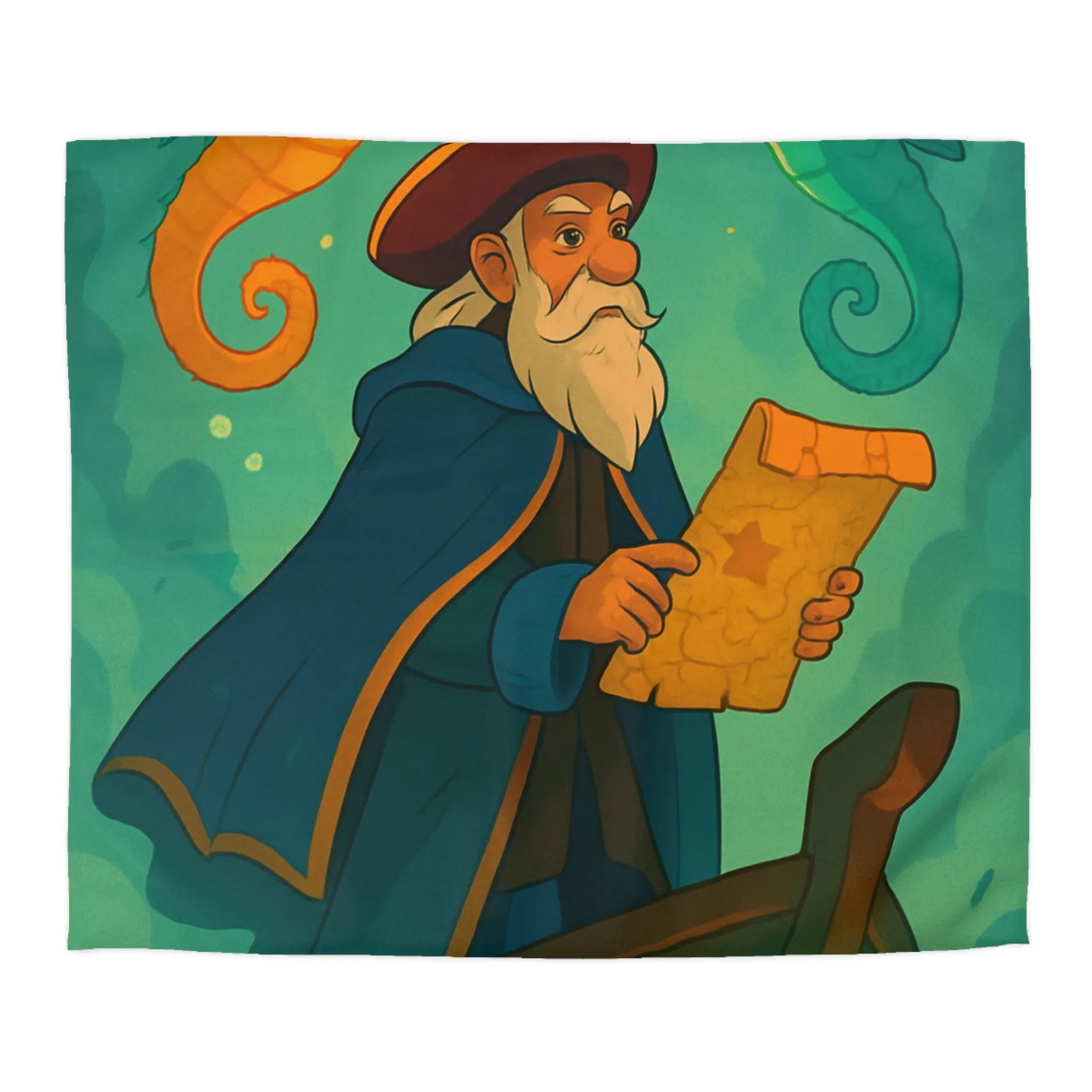 Housse de couette enfant pirate, hippocampes colorés, tortues, carte au trésor marine