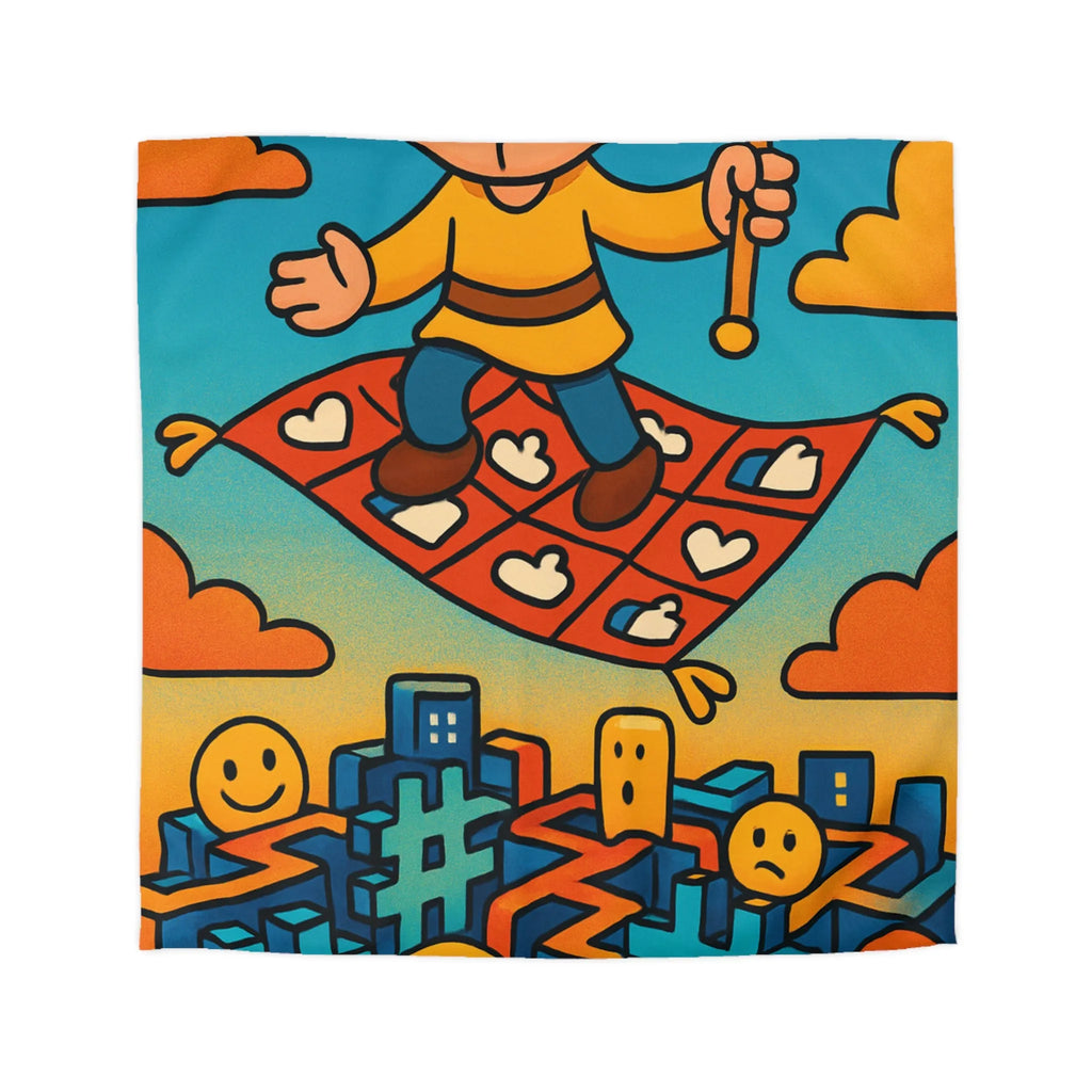 Housse de couette colorée avec un personnage sur un tapis volant magique