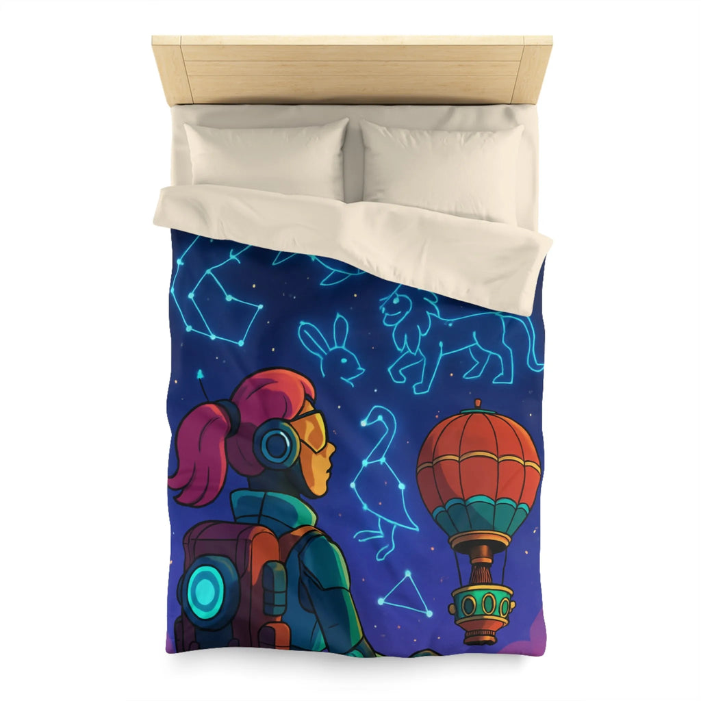 Housse de couette astronaute contemplant constellations animalières dans ciel étoilé rêveur