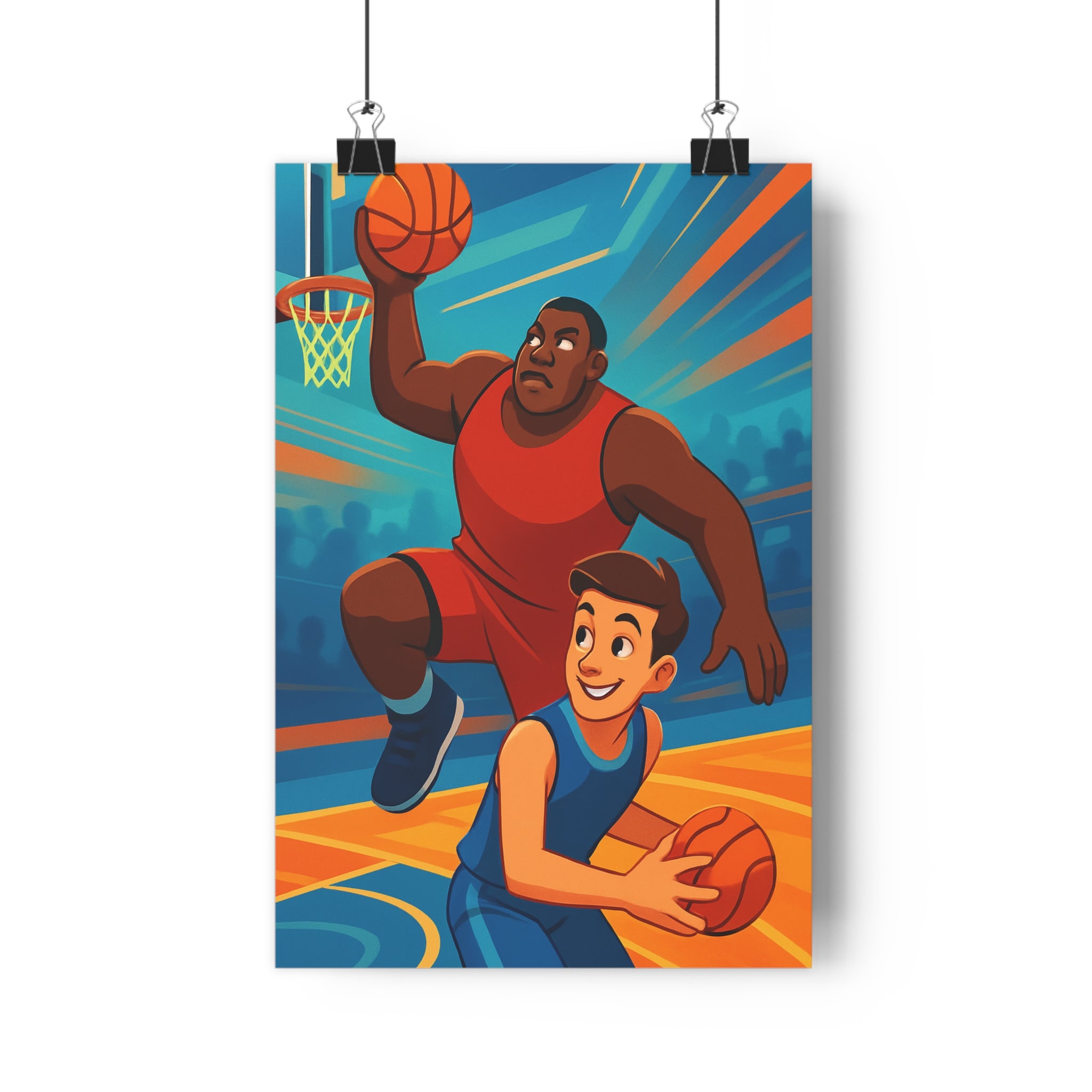 Poster décoratif cartoon basket moderne rouge bleu dynamique chambre salon sport enfants maison design