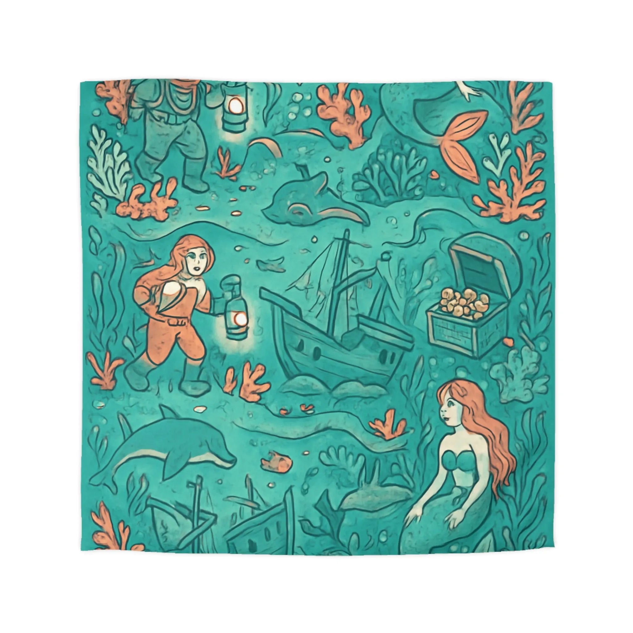 Dreamy Mermaid Enchantment: Diver's Exploration of Underwater World Bedding Delight for Kids