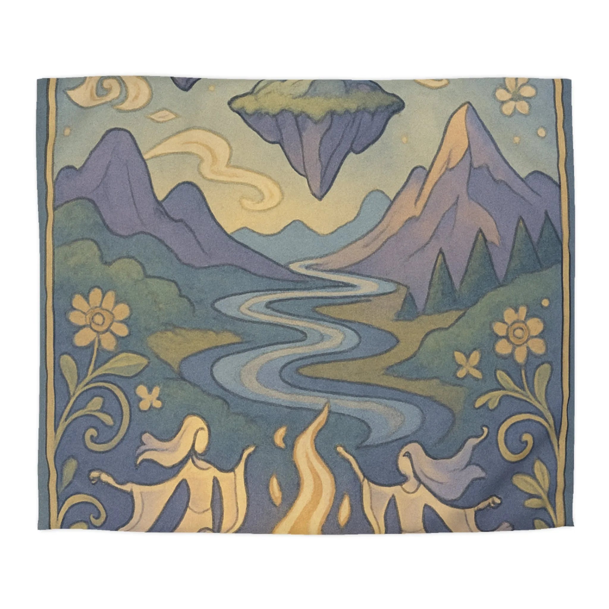 Housse de couette artistique avec montagnes flottantes et paysage féerique sous les étoiles