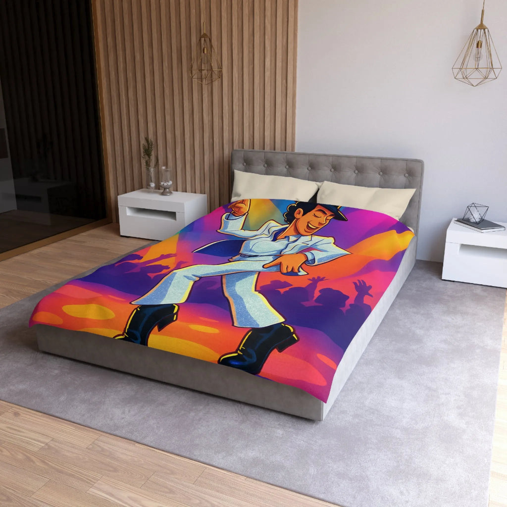 Housse de couette danseur animé en costume blanc avec lumières de scène colorées