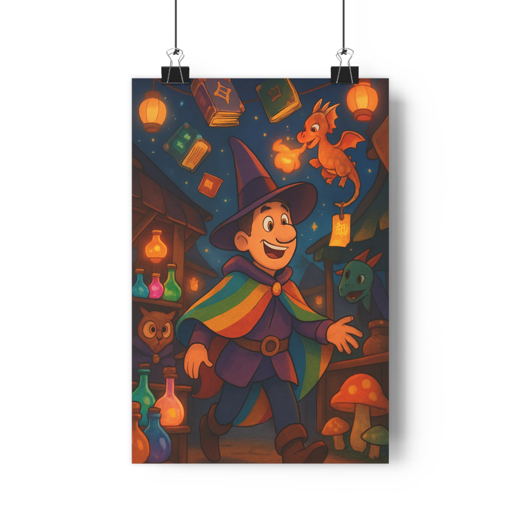 Poster décoratif féérique coloré joyeux magique sorcier dragon enfant chambre salon ciel étoilé flottant