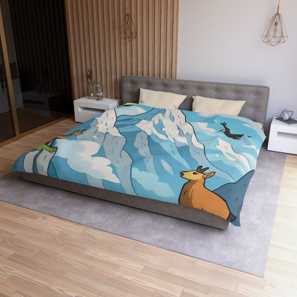 Housse de couette montagne avec aigles majestueux et bouquetins en pleine nature