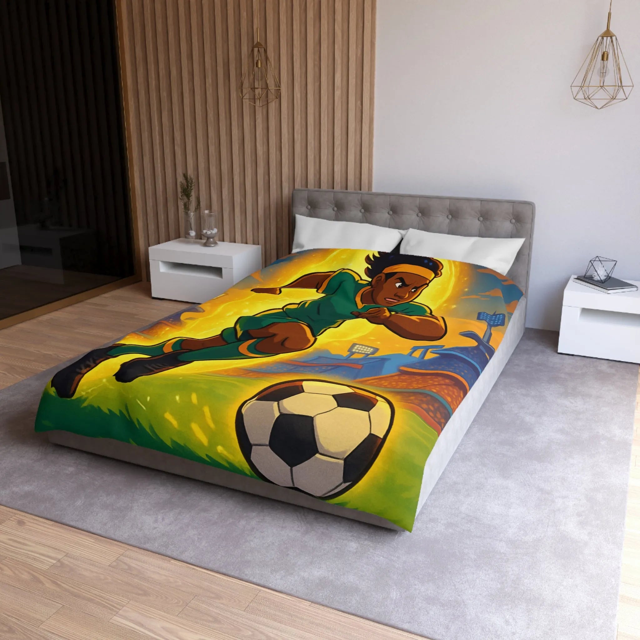 Housse de Couette Inspirée Footballeur Dessin Animé Dynamique pour Chambre de Supporter Passionné