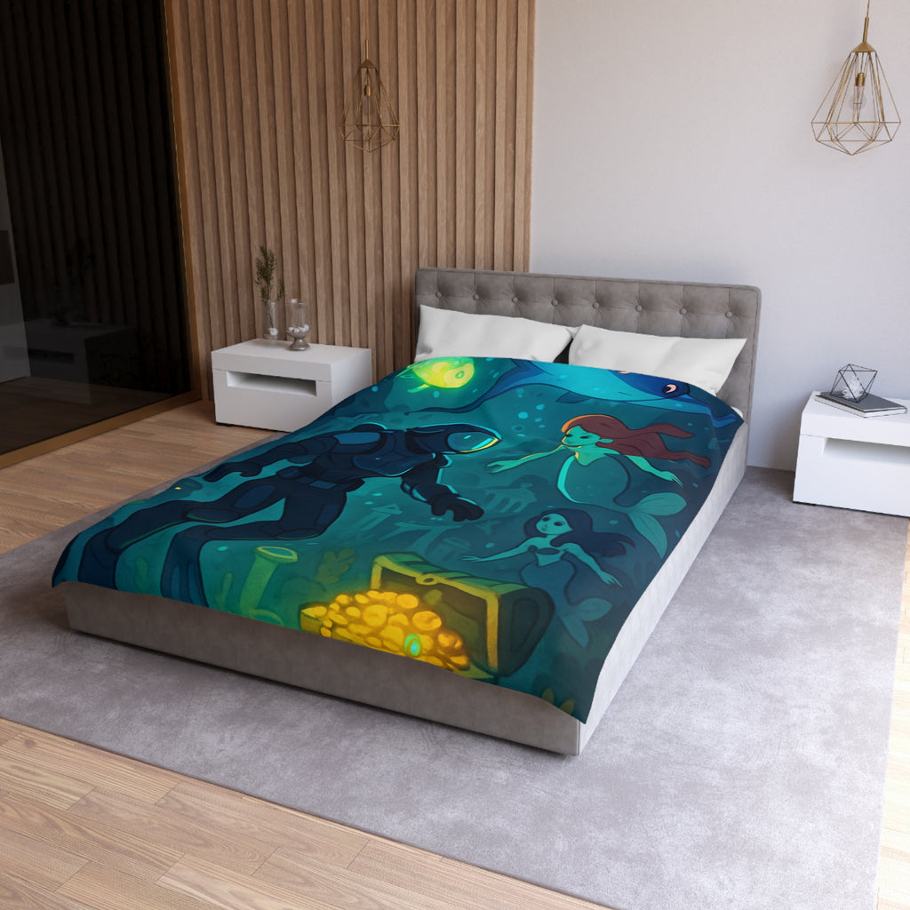 Housse de couette sirène océan magique avec plongeur et trésor lumineux