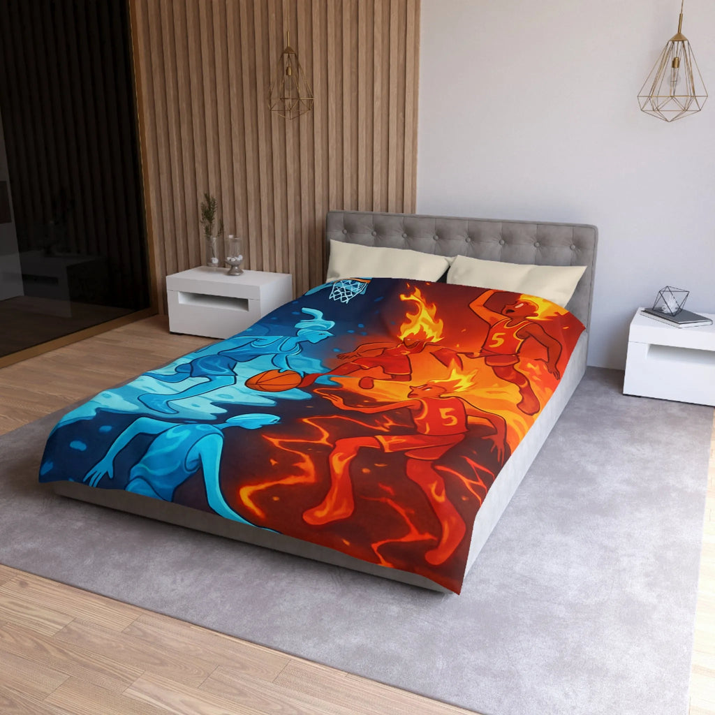 Housse de couette avec design artistique de basketball feu et glace spectaculaire