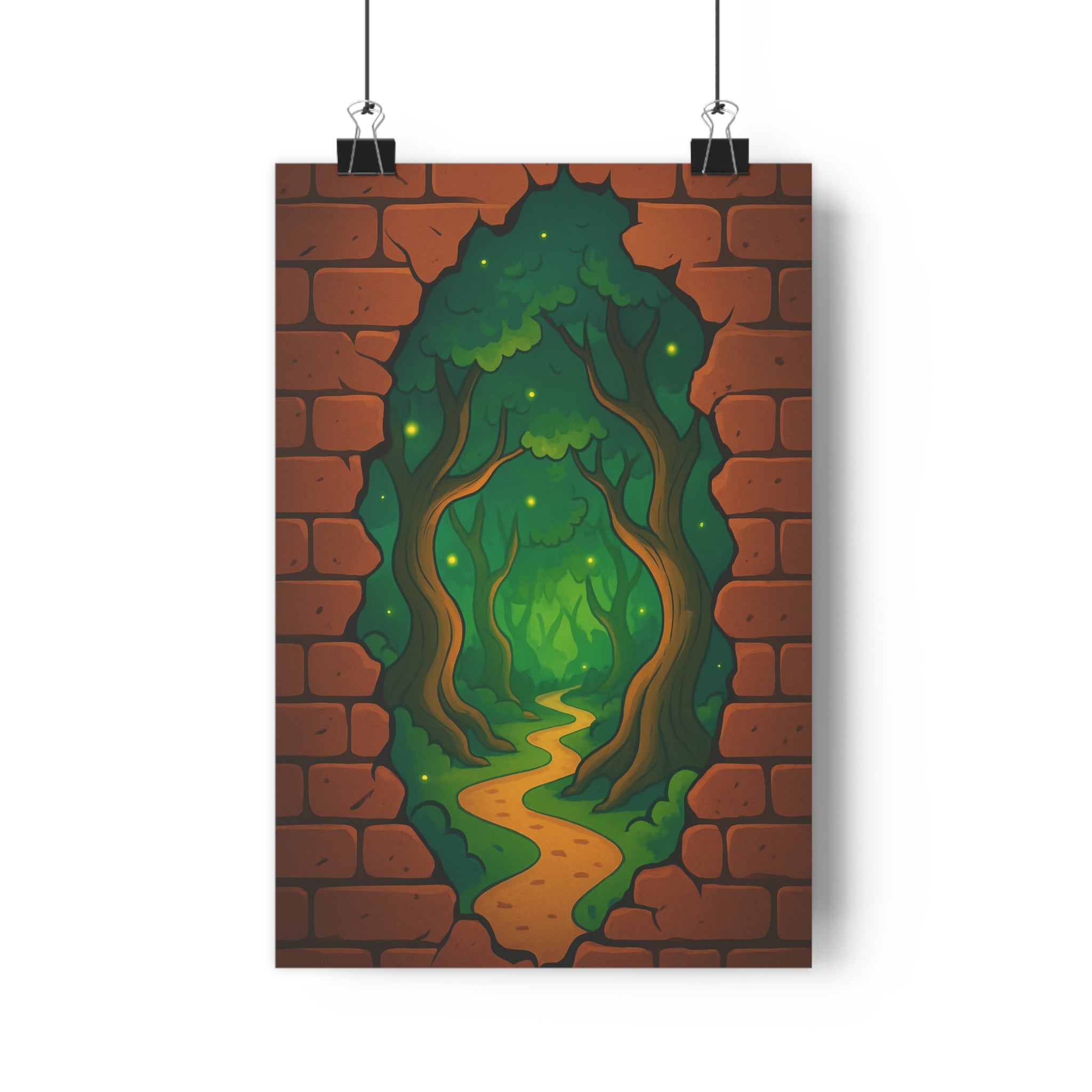 Poster décoratif cartoon magique forêt enchantée mystique vert jaune salon chambre murale fantasy qualité