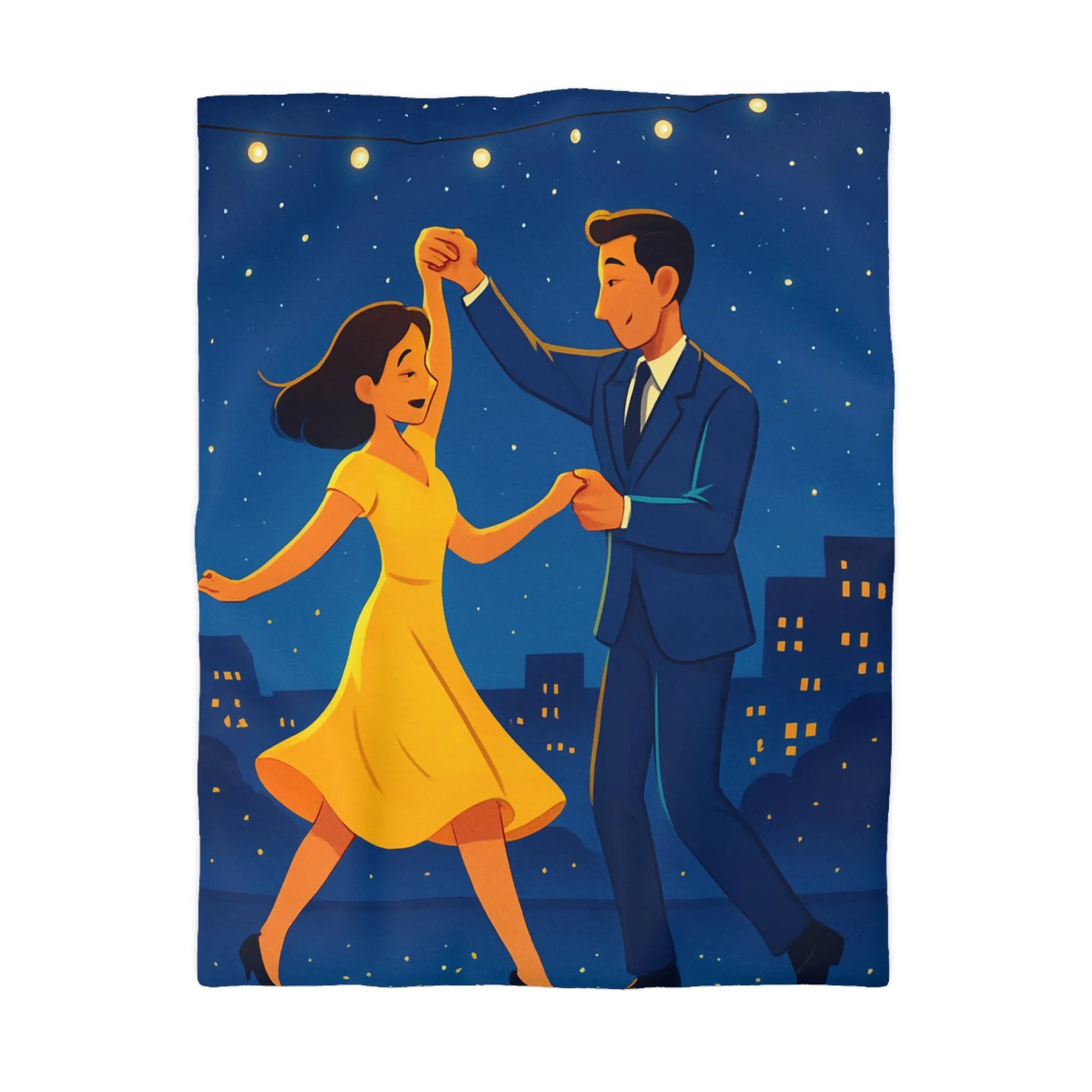 Housse de Couette Étoilée avec Couple Dansant en Soirée Ville Style Vintage