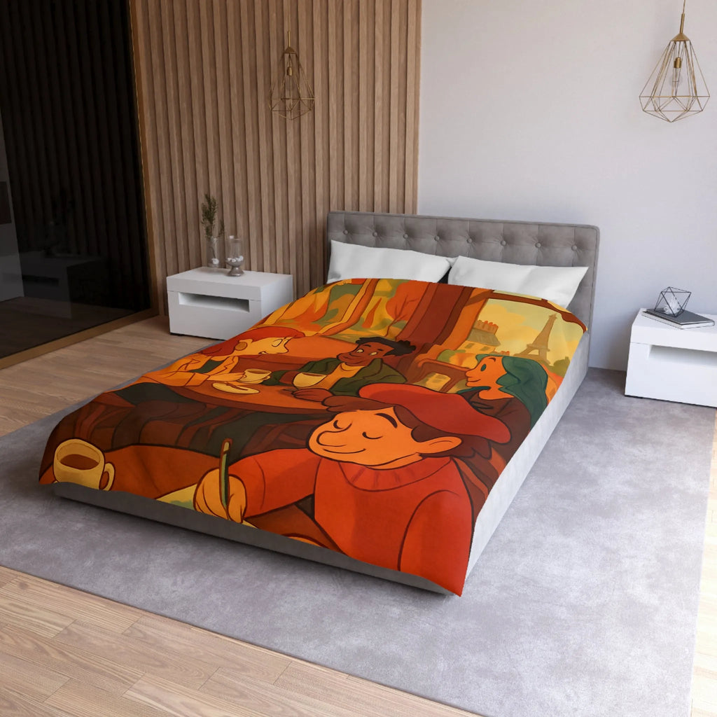 Charmante illustration de café parisien avec vue sur la Tour Eiffel en arrière-plan