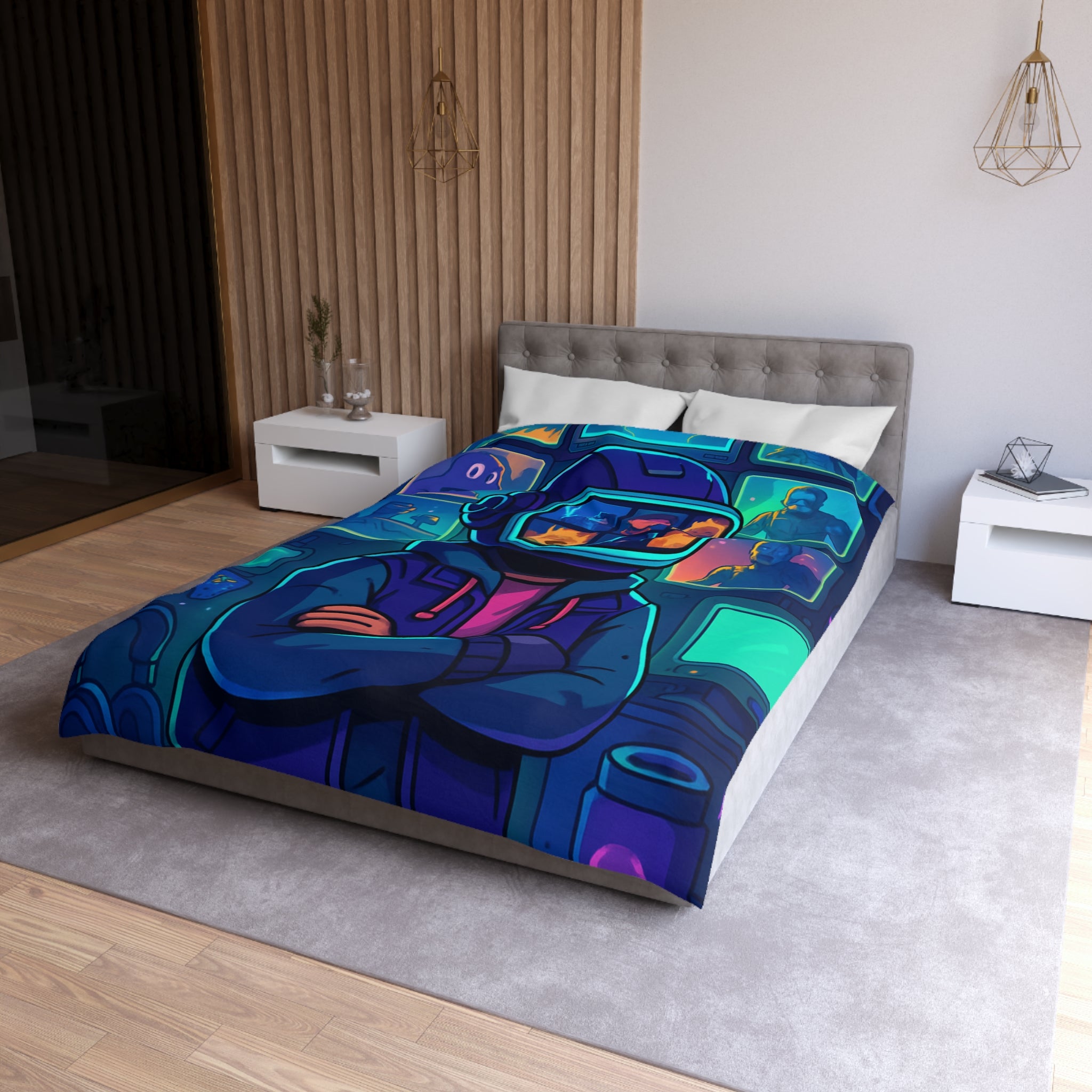 Plongée En Épopée Virtuelle Avec Dessins Animés Futuristes Pour Housse De Couette