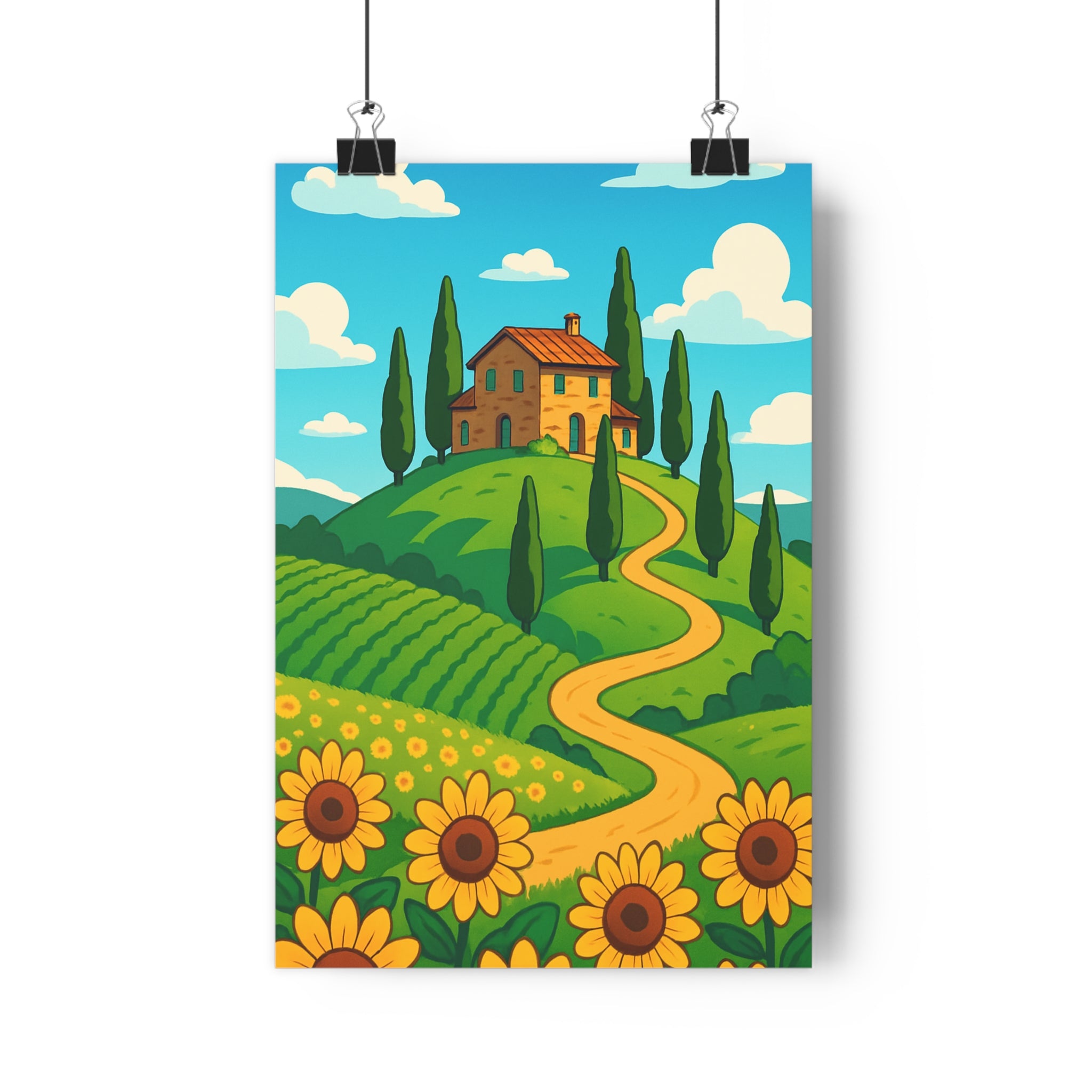 Poster décoratif paysage toscane nature joyeux vintage salon chambre séjour couleurs vives campagne élégance