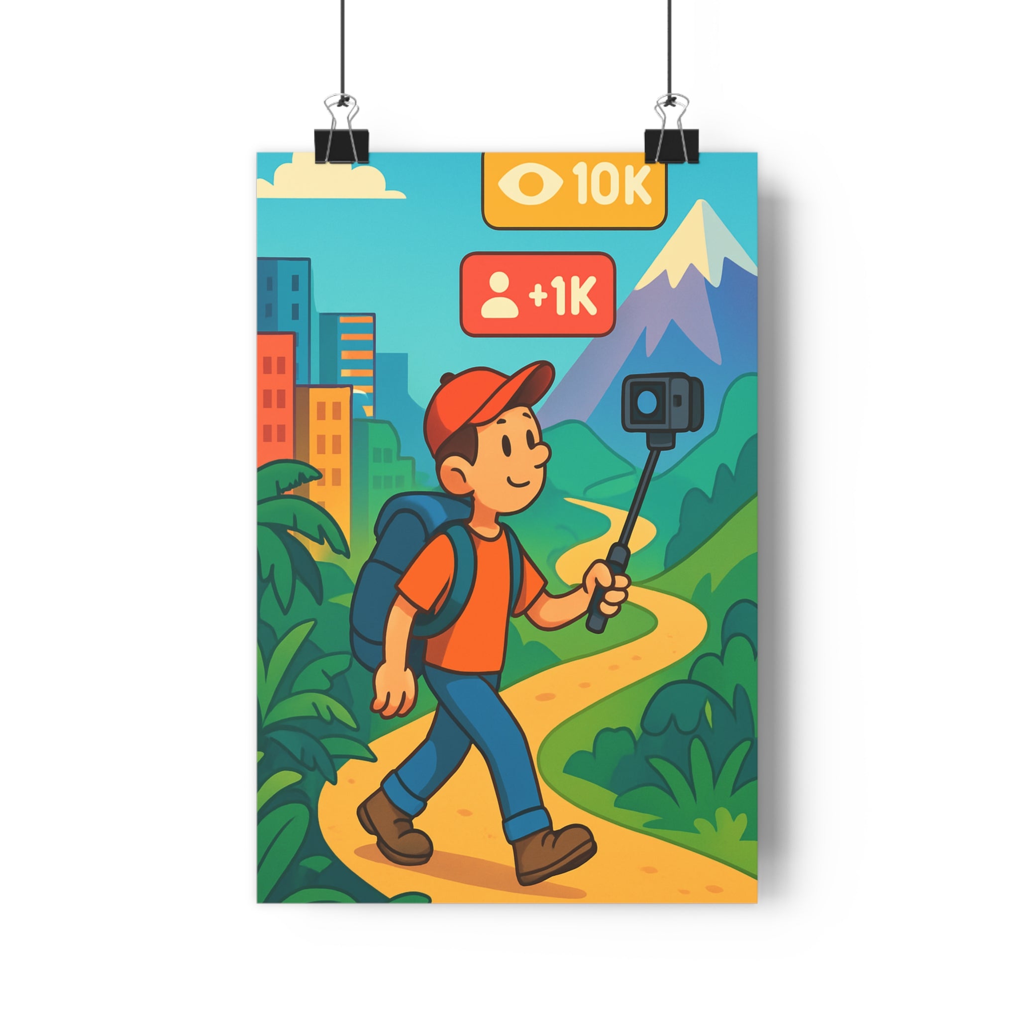 Poster décoratif aventure moderne bleu montagne joyeux chambre bureau créatif coloré statistique dynamique unique