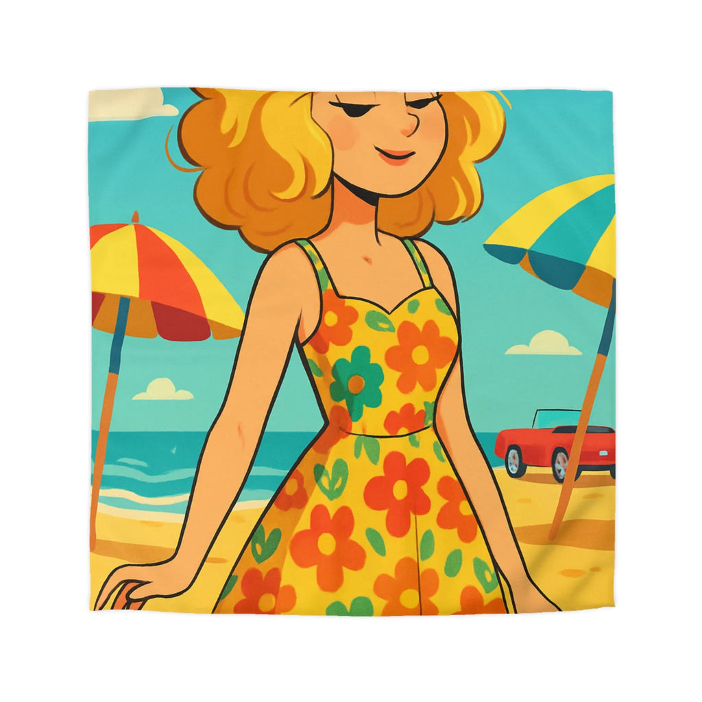 Housse de couette bohème rétro avec motif floral et ambiance plage ensoleillée