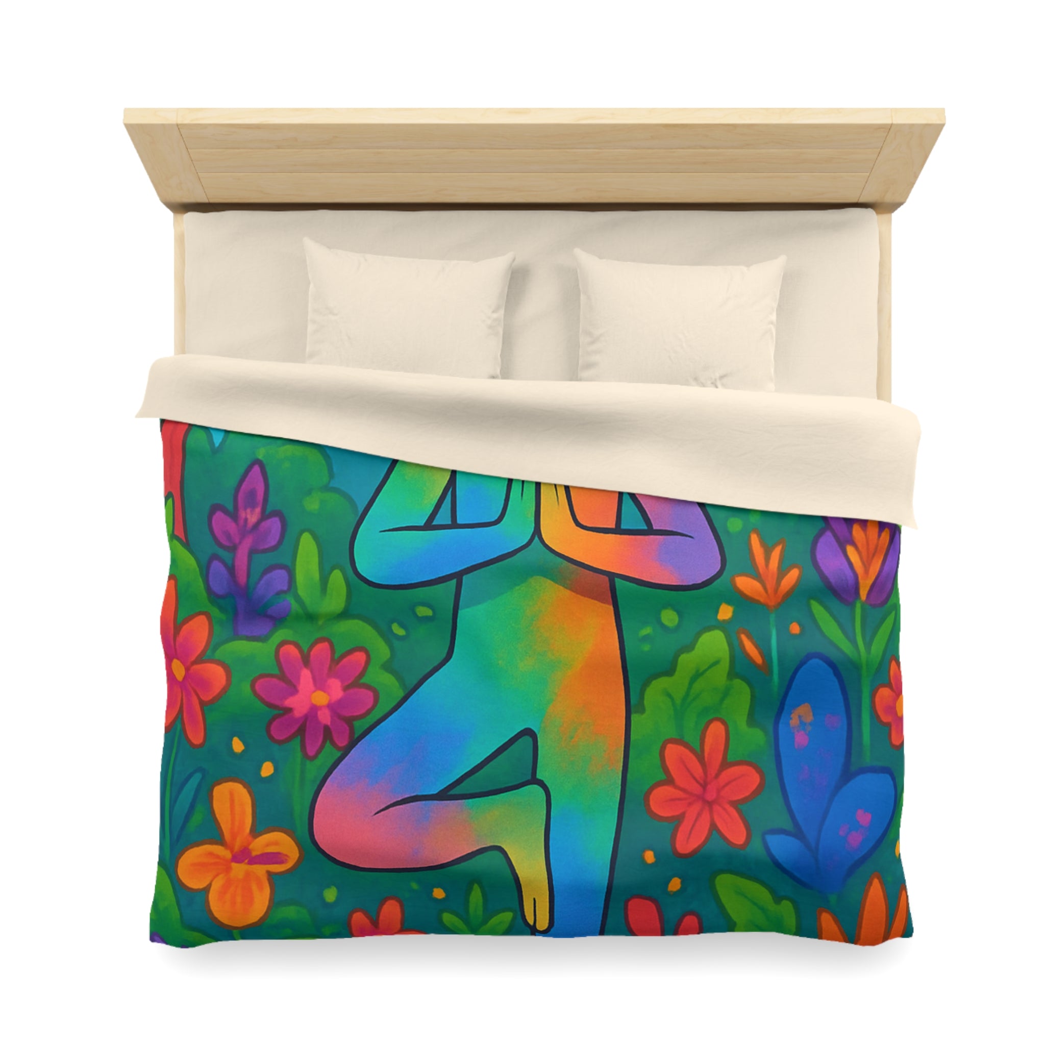 Housse de Couette avec Illustration Arc-en-Ciel d’une Personne Pratiquant le Yoga en Nature