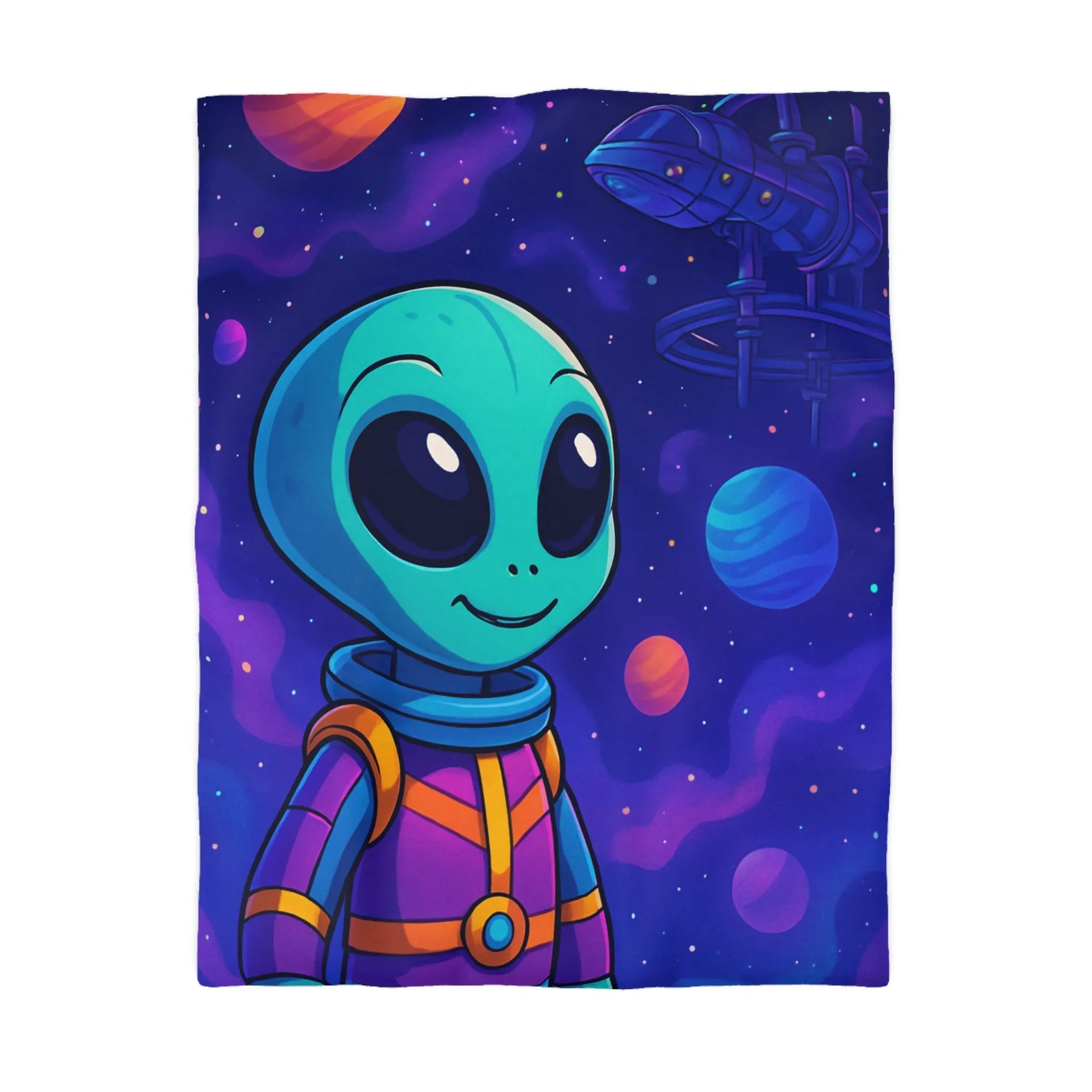 Housse de couette enfant avec extraterrestre mignon et galaxie étoilée colorée