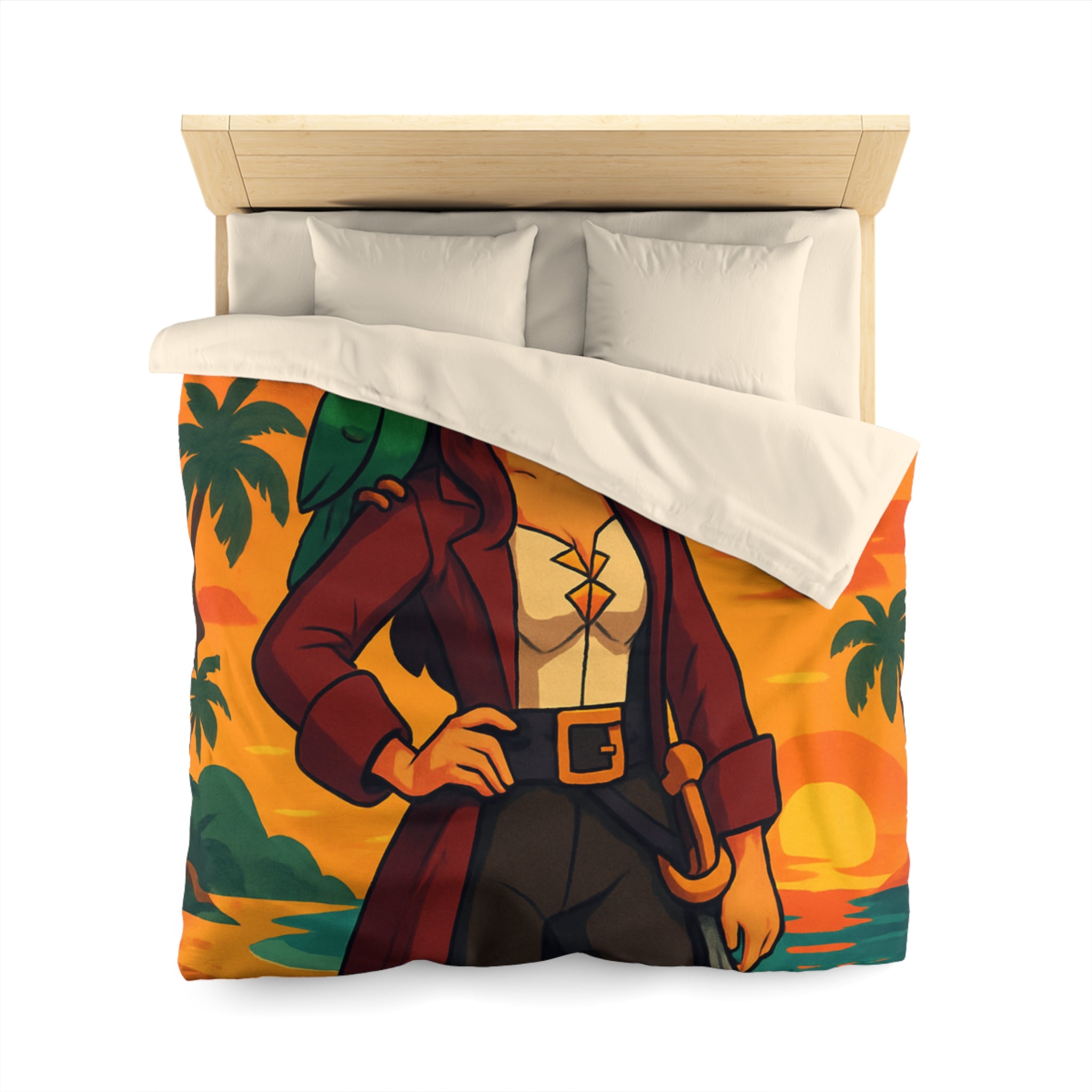 Housse de couette pirate colorée avec perroquet et coffre au trésor tropical