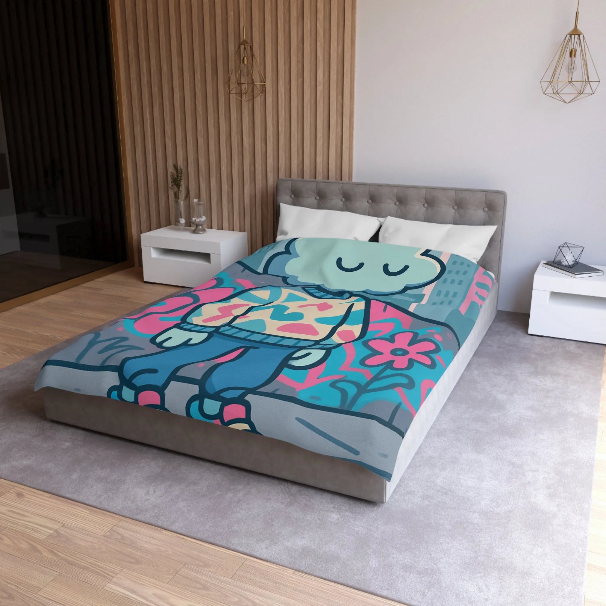 Housse de Couette Design Nuage et Street Art pour Chambre Fun et Colorée