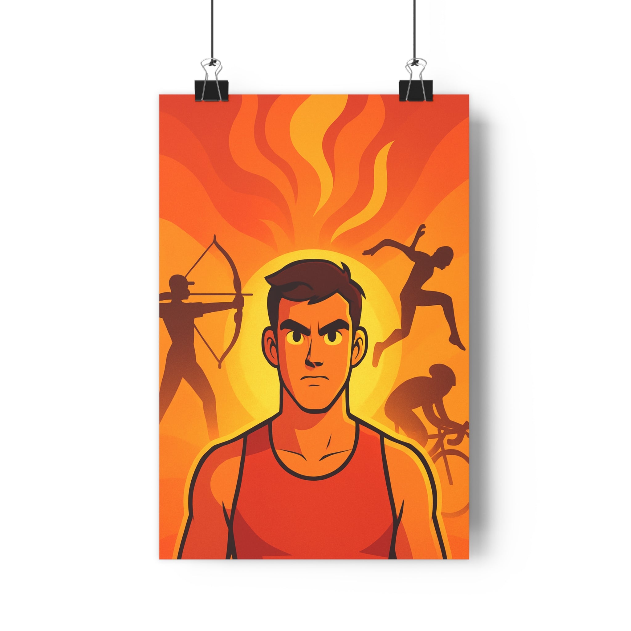 Poster décoratif animé rouge orange bureau dynamisme émotion compétition intensité athlète sportif passion détermination