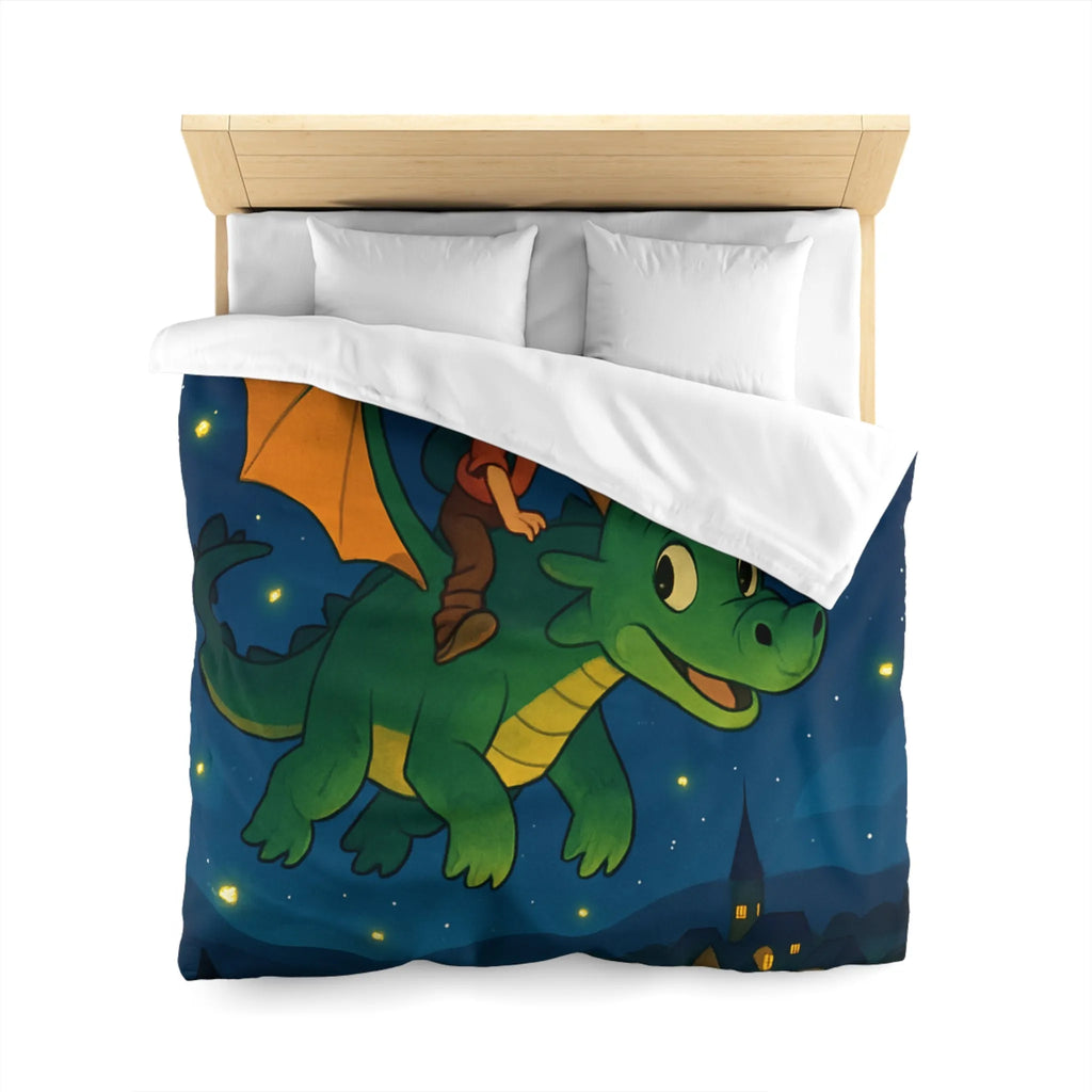 Housse de couette magique avec dragon et enfant volant dans un ciel étoilé
