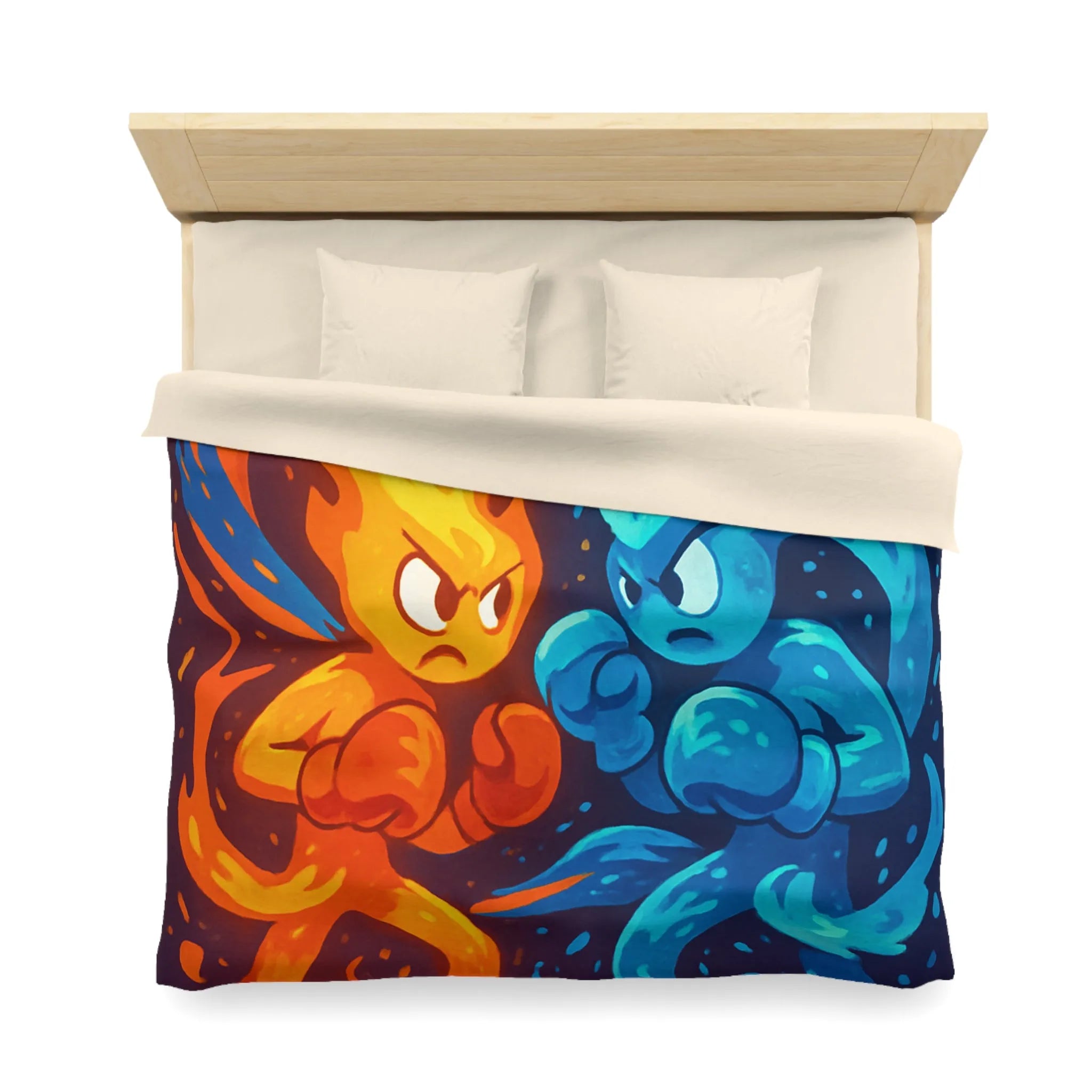 Housse de couette avec illustration dynamique de feu et eau s'affrontant