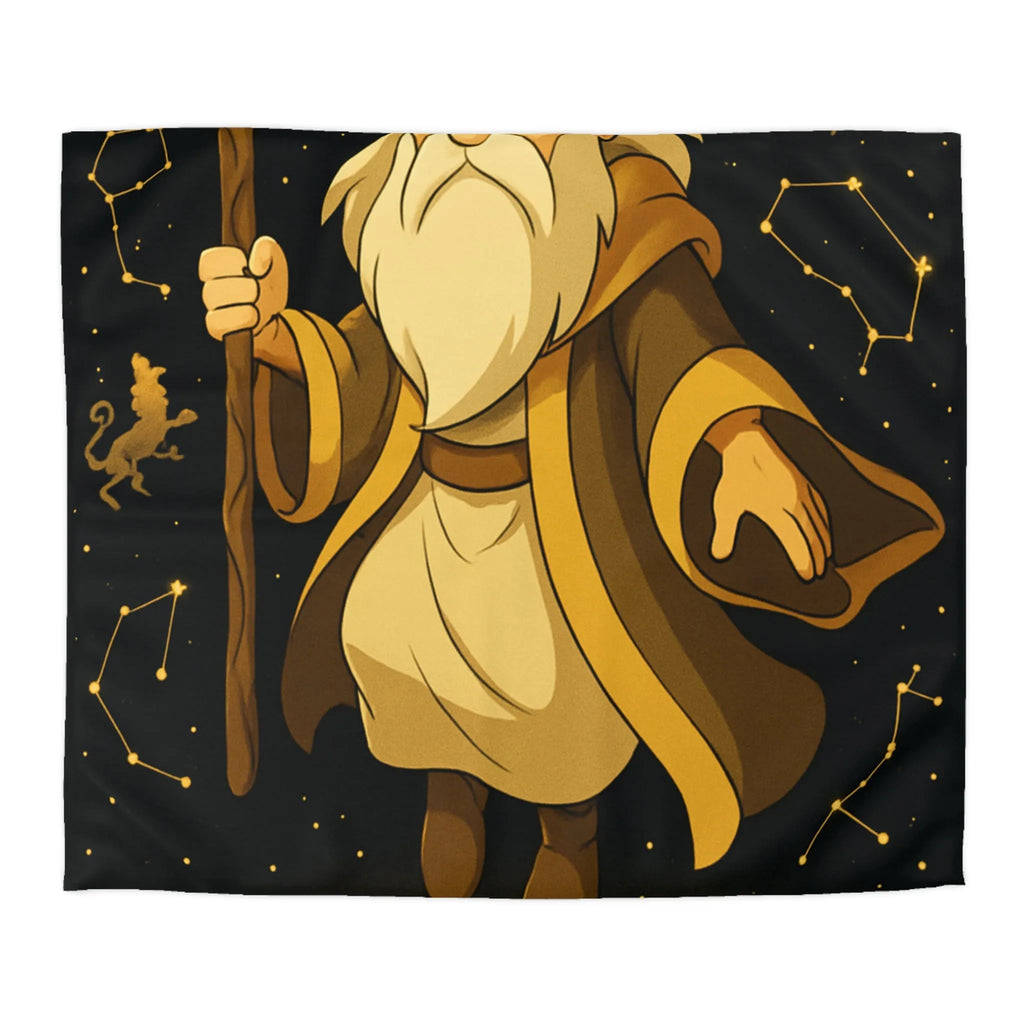 Housse de couette avec magicien illuminé et constellations dorées pour chambres enchantées