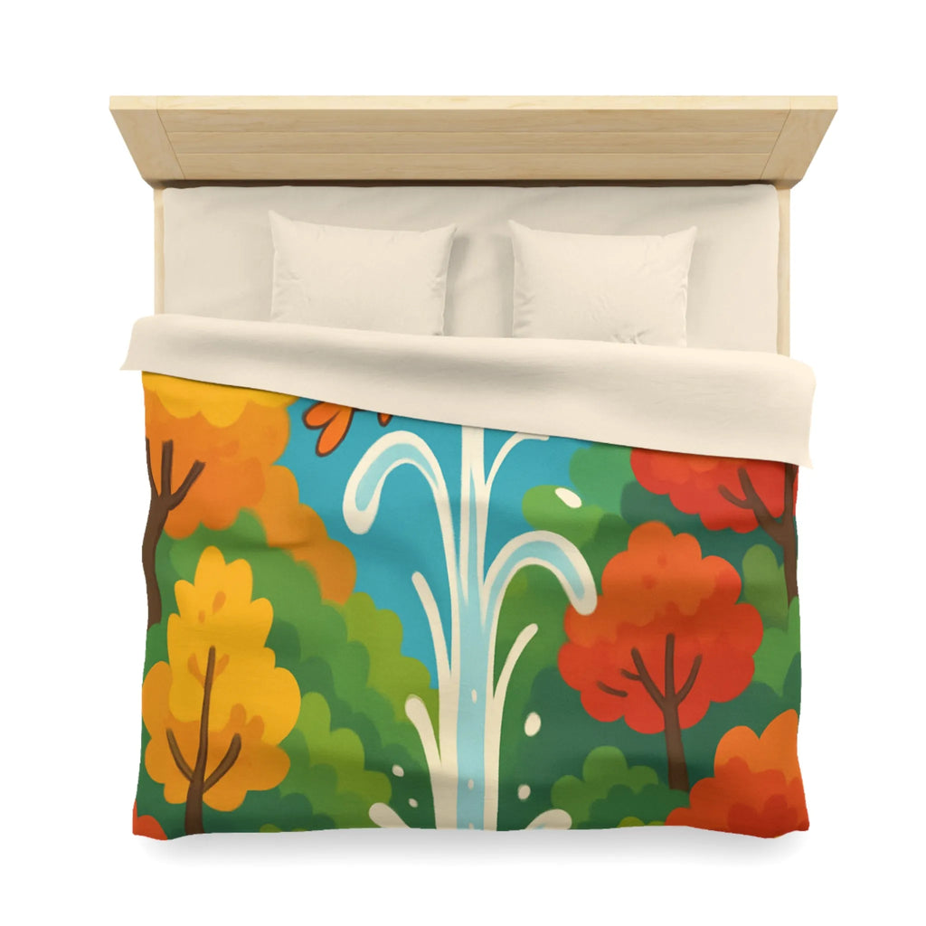 Housse de Couette Colorée avec Forêt Joyeuse et Animaux en Saut Cascade