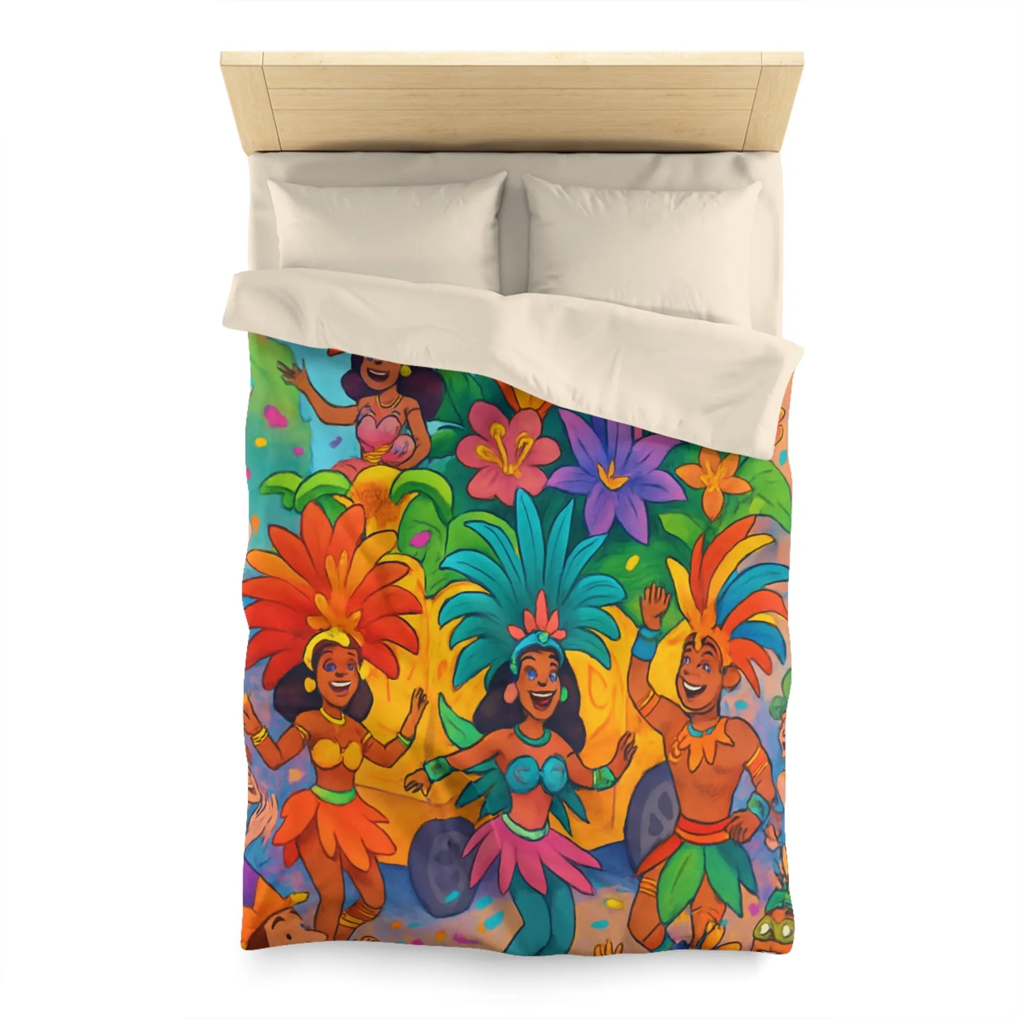 Housse de couette colorée avec danseurs et fleurs inspirée d'un carnaval tropical festif