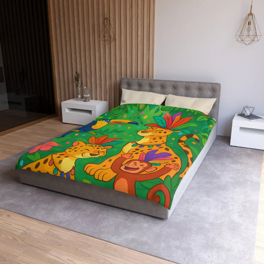 Housse de couette colorée avec animaux exotiques, motif jungle joyeux pour chambre enfant