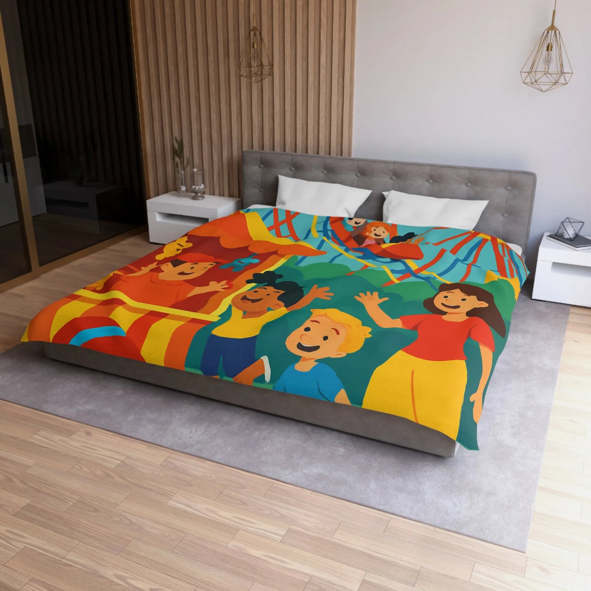 Housse de couette amusante pour enfants avec parc d'attractions coloré et joyeux