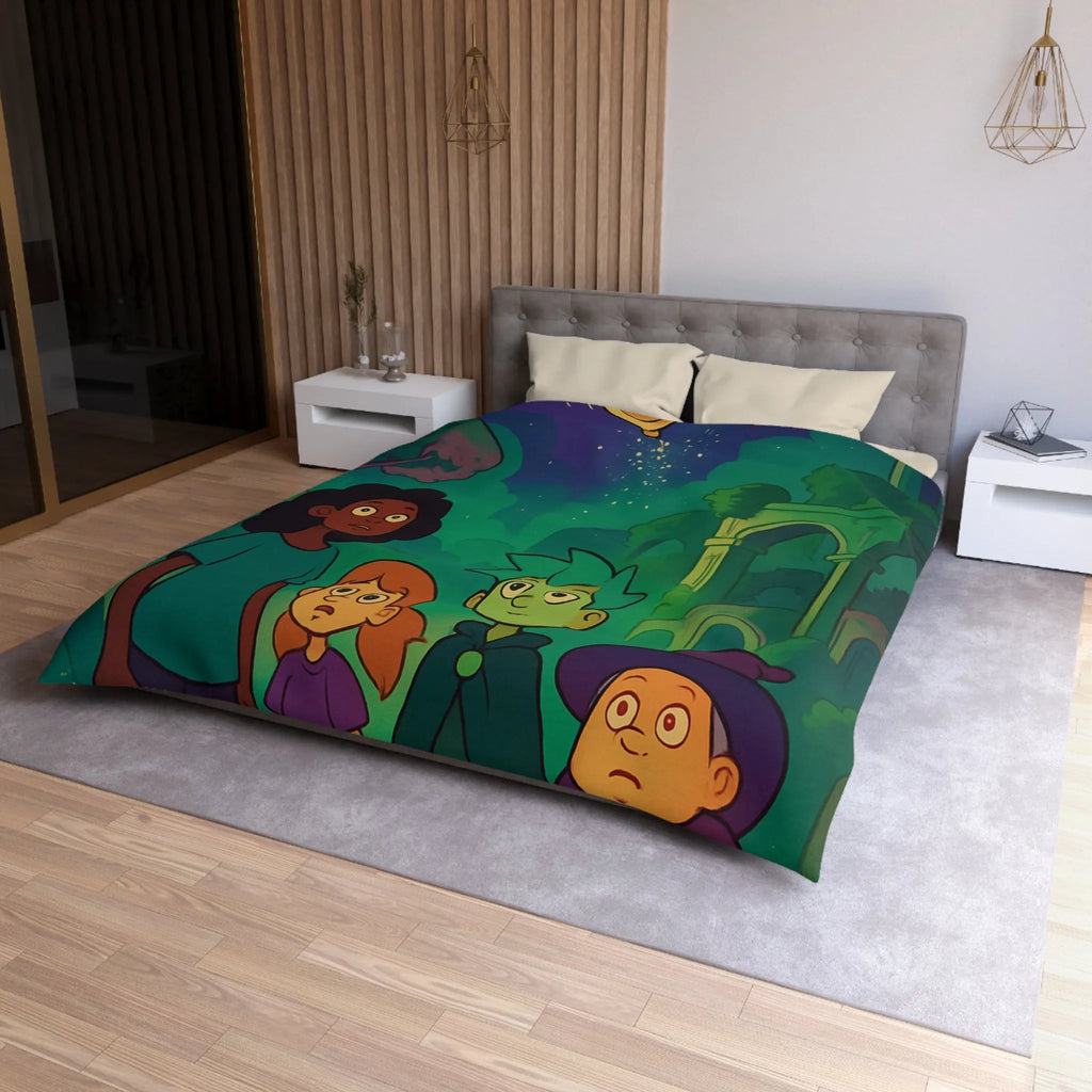 Housse de Couette Enfant : Quatre Aventuriers Sous une Comète Éblouissante et Mystique