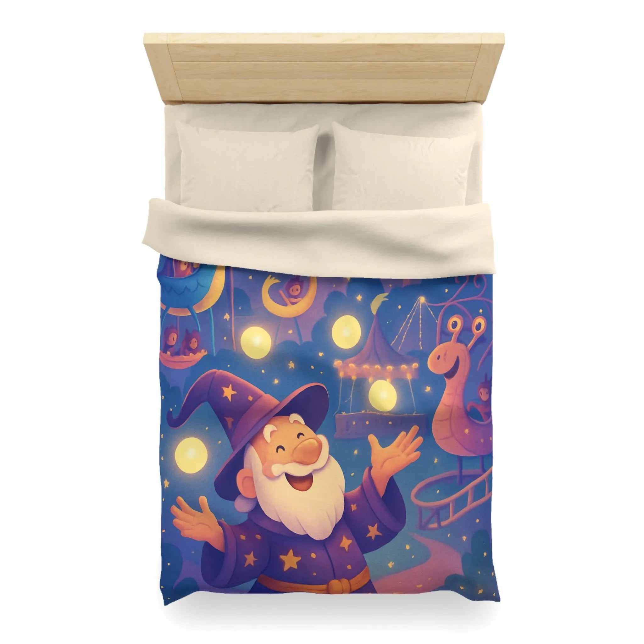 Housse de couette magique pour enfants avec magicien joyeux et parc d'attractions nocturne