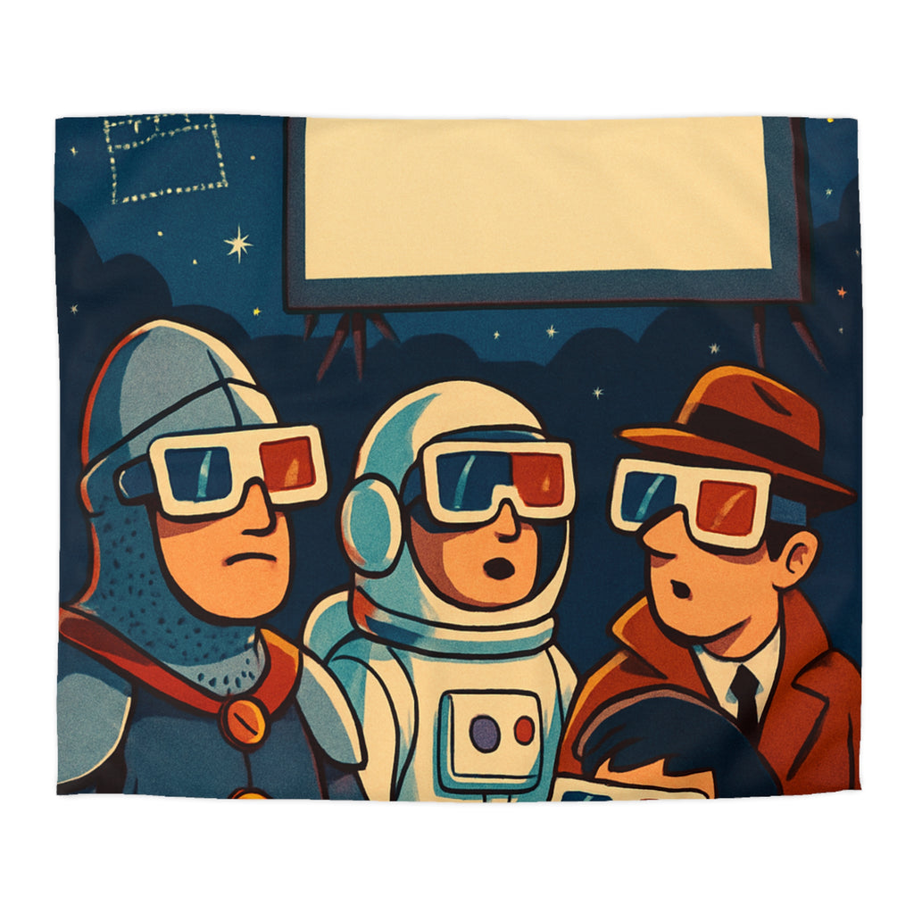 Housse de Couette Unique Inspirée Cinéma Rétro Avec Personnages Insolites Regardant Écran