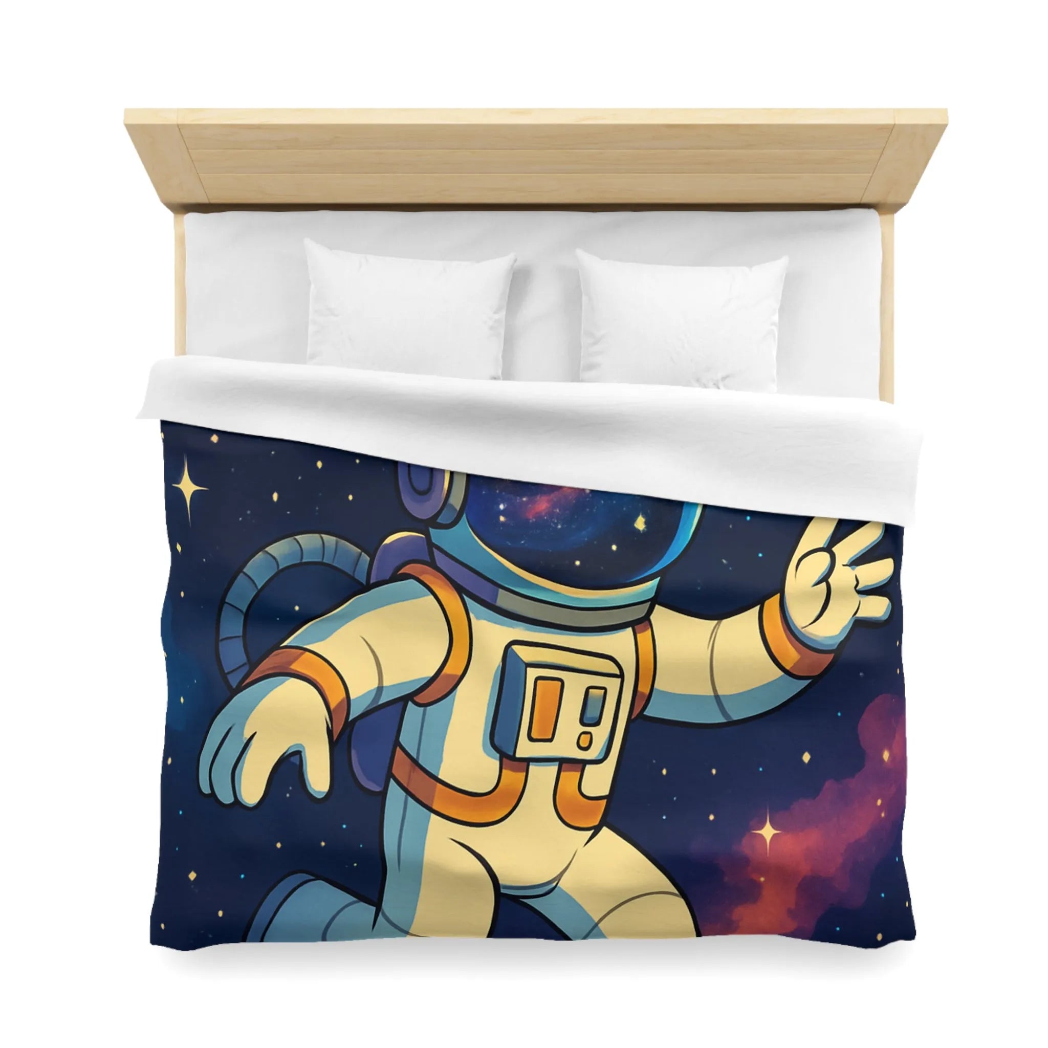 Housse de couette avec astronaute, planète et fusée dans l'espace étoilé coloré