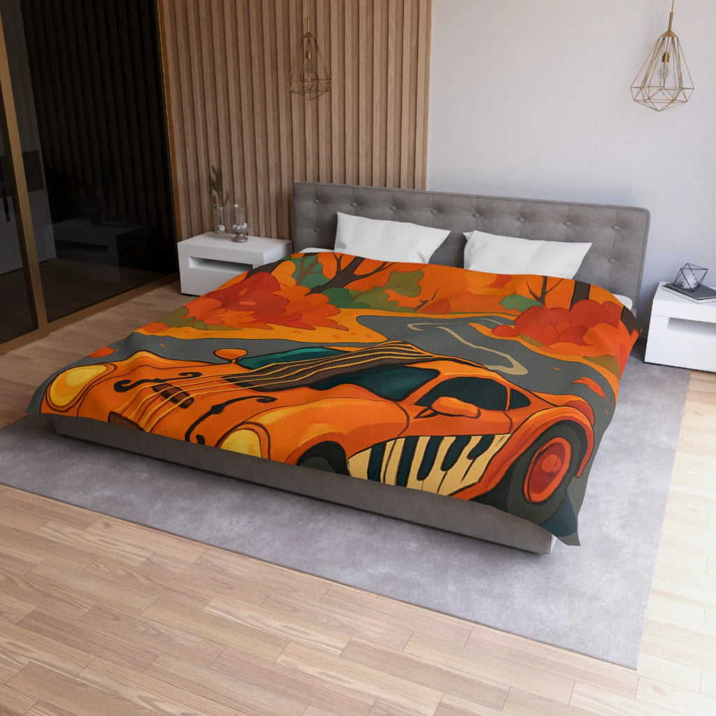 Housse de Couette Automne avec Voiture et Forêt aux Couleurs Vibrantes pour Chambre Chic