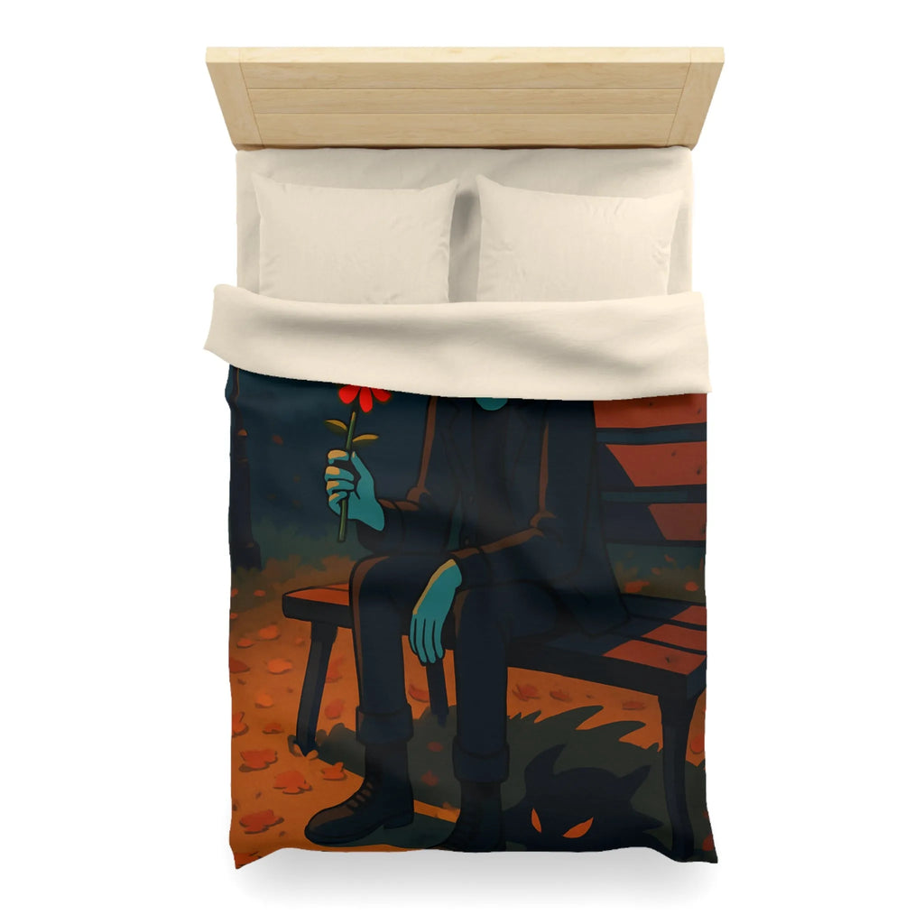 Housse de couette de parc nocturne mystérieux avec personnage sombre aux yeux lumineux