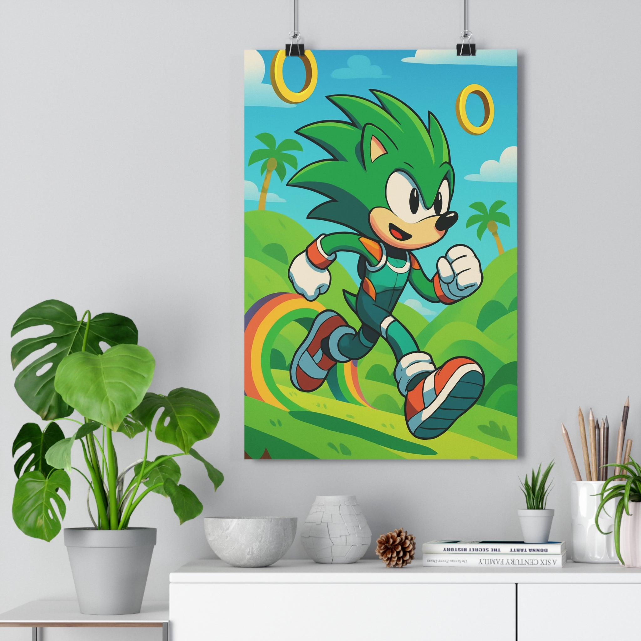 Poster décoratif animé coloré bleu vert chambre enfant aventure dynamique joyeux paysage moderne qualité