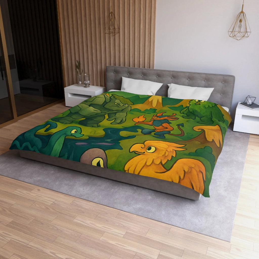 Housse de couette fantaisie créatures magiques et aventure pour chambre d'enfant unique