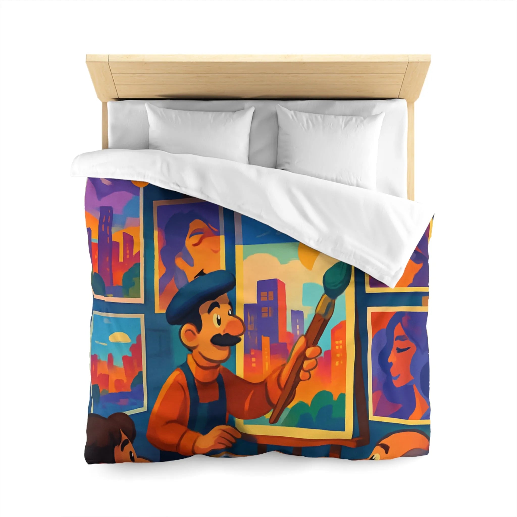 Housse de couette artistique avec scènes de rue vibrantes et peintures colorées