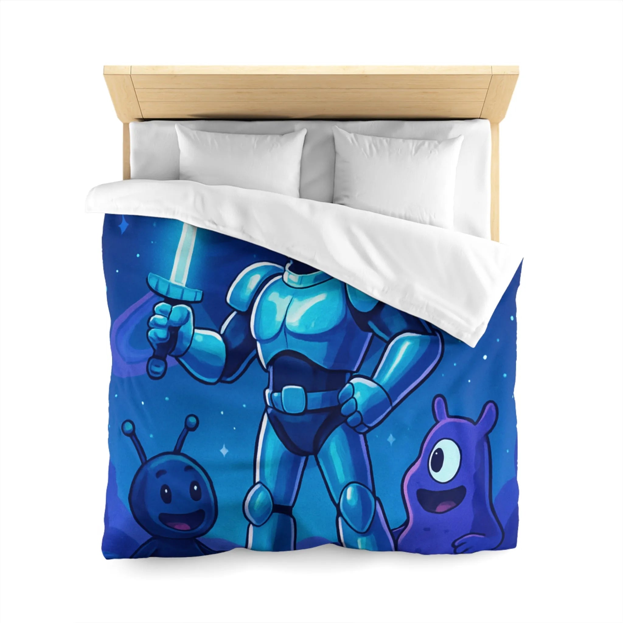 Housse de Couette Galactique: Héros en Armure et Aliens Amicaux dans l'Espace