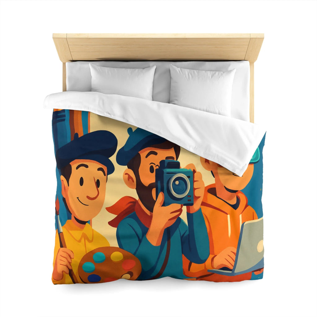 Housse de couette colorée avec artistes créatifs et style cartoon pour chambre moderne