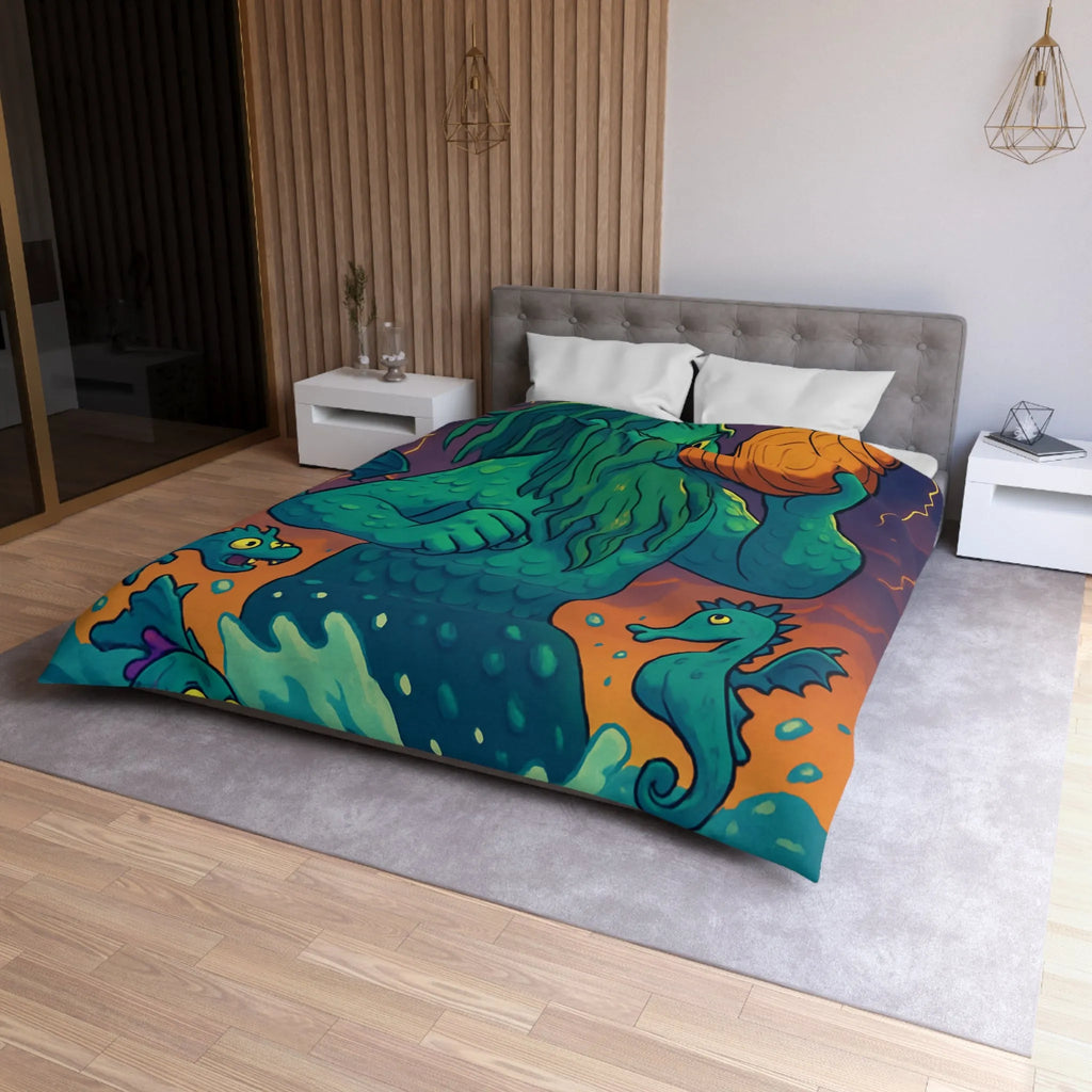 Housse de couette marine avec dessin de triton et créatures océaniques colorées enchanteurs