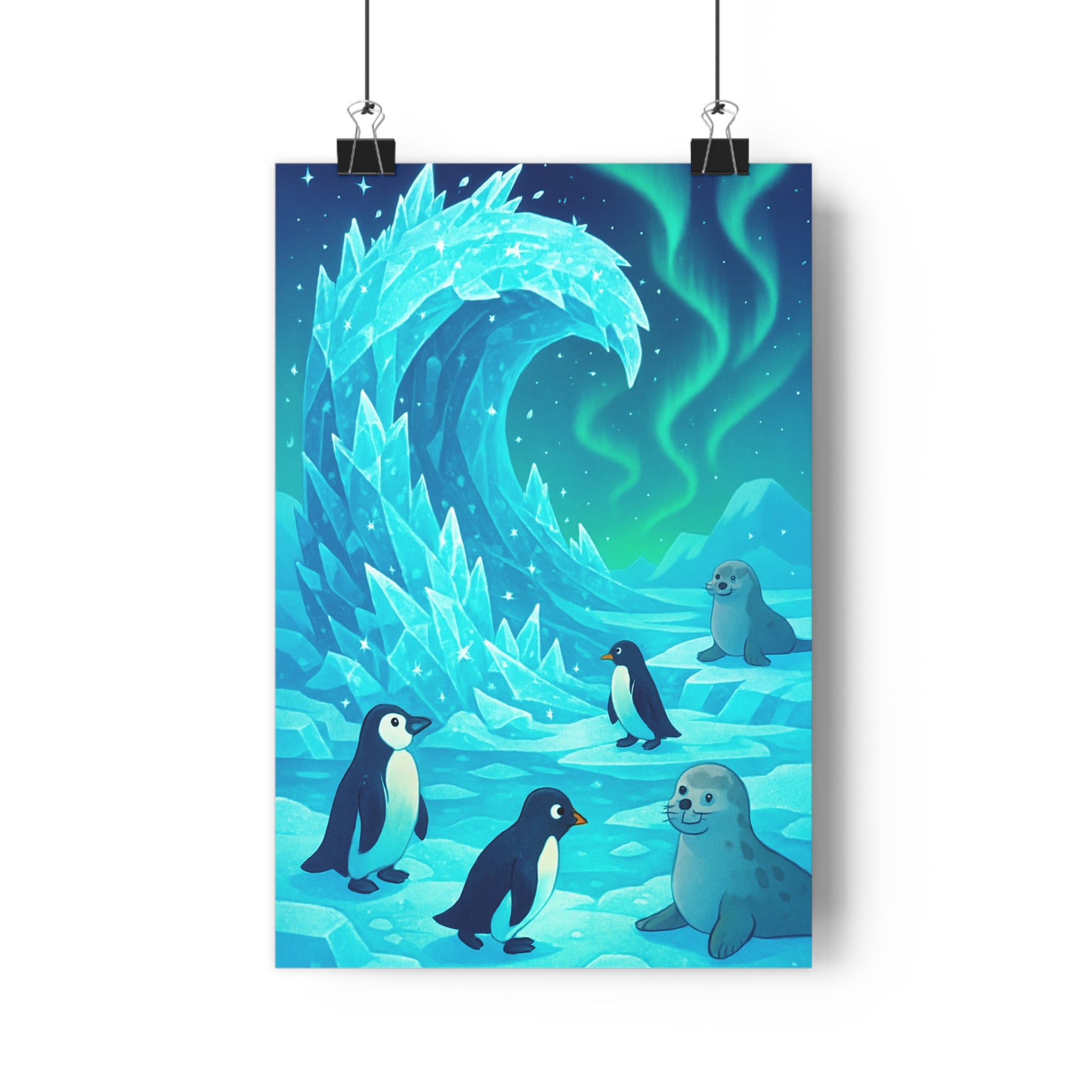 Poster décoratif scène animée bleu vert moderne polaire salon chambre ambiance animale unique qualité