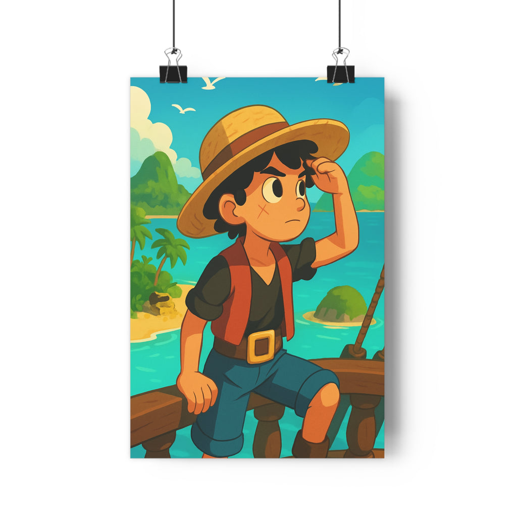 Poster décoratif aventure turquoise bleu jaune cartoon enfant chambre joyeux animation maritime 30x46 îles