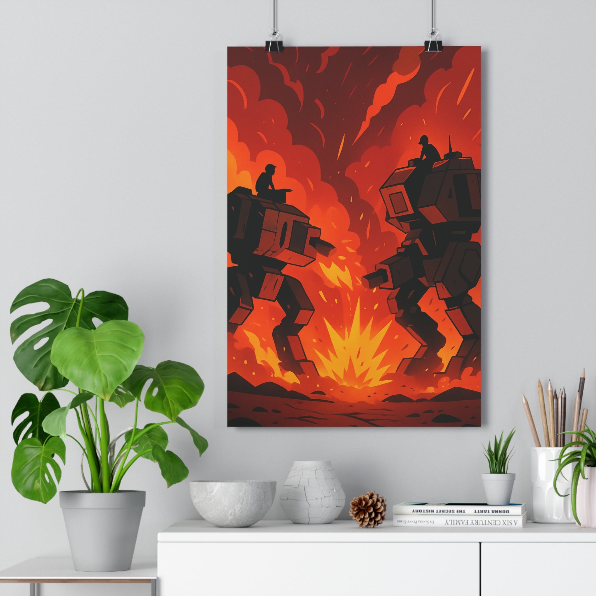 Poster décoratif rouge orange aventure futuriste bande dessinée salon chambre moderne explosif intense qualité