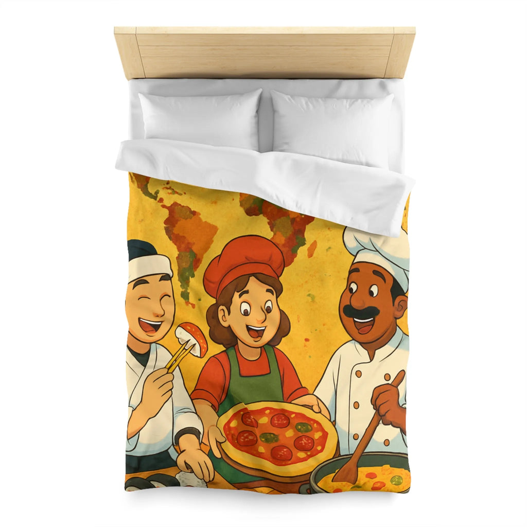 Housse de Couette Cuisine Culturelle : Carte du Monde et Chefs Gourmands